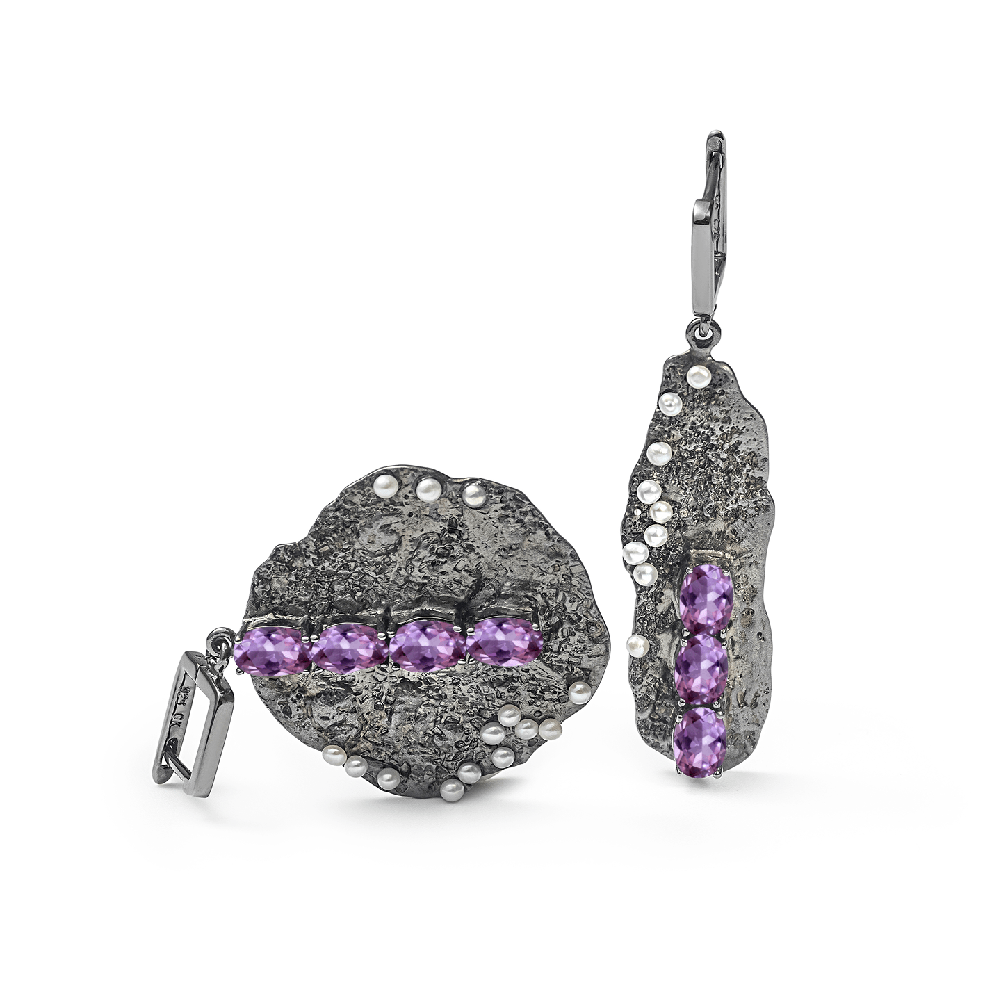Grieg Micro Pearls Earrings Personalized & Co-Designed with Custom Gemstone & Plating Options: Chrome Diopside, Amethyst, Blue Topaz, Garnet, Citrine, White or Black Rhodium