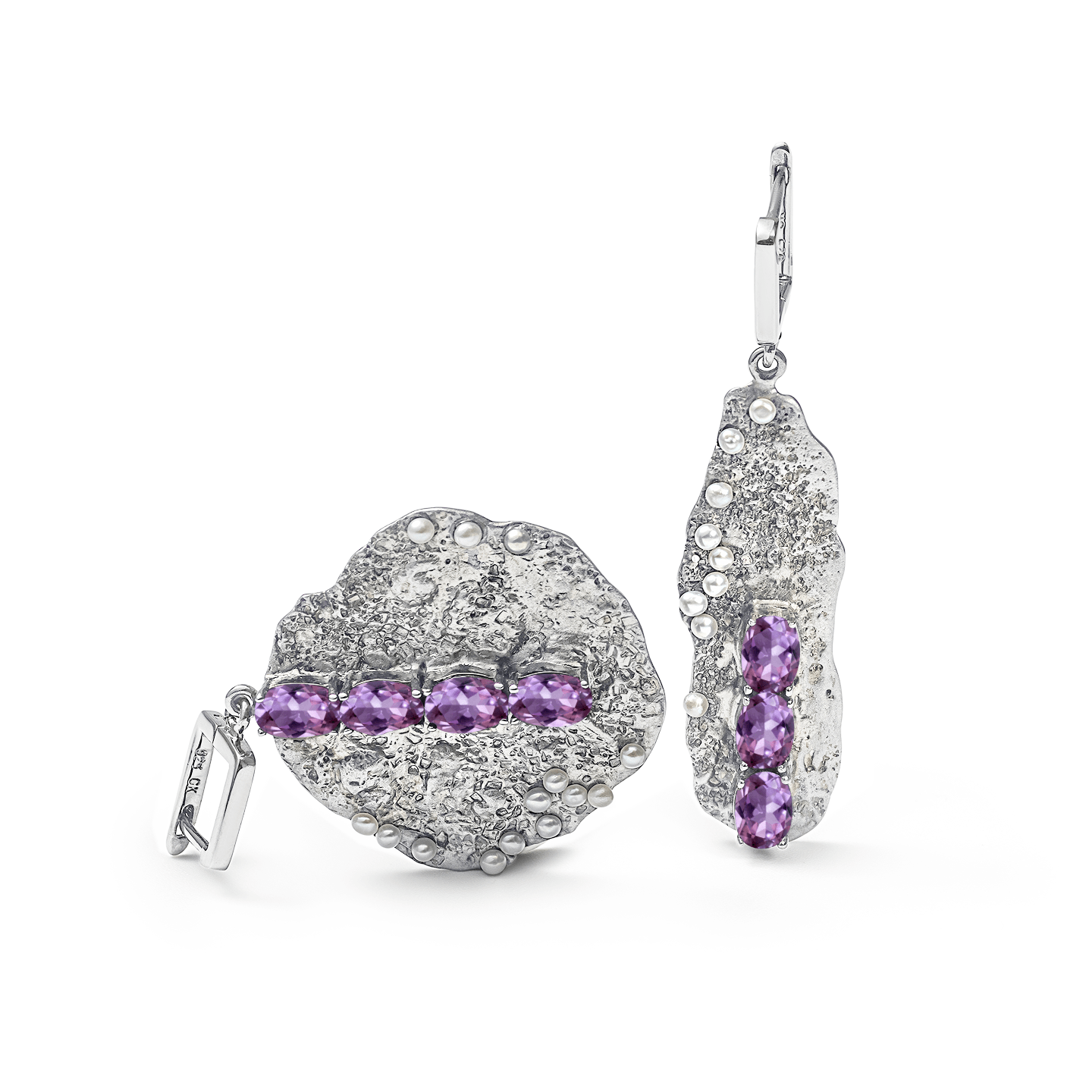 Grieg Micro Pearls Earrings Personalized & Co-Designed with Custom Gemstone & Plating Options: Chrome Diopside, Amethyst, Blue Topaz, Garnet, Citrine, White or Black Rhodium