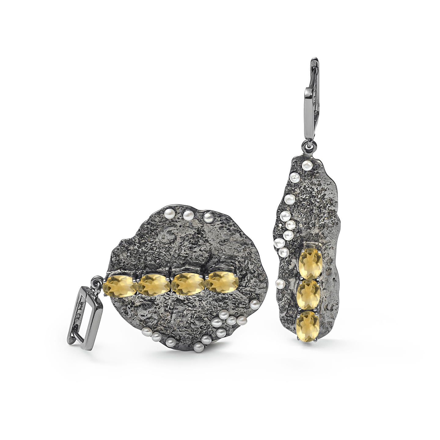 Grieg Micro Pearls Earrings Personalized & Co-Designed with Custom Gemstone & Plating Options: Chrome Diopside, Amethyst, Blue Topaz, Garnet, Citrine, White or Black Rhodium