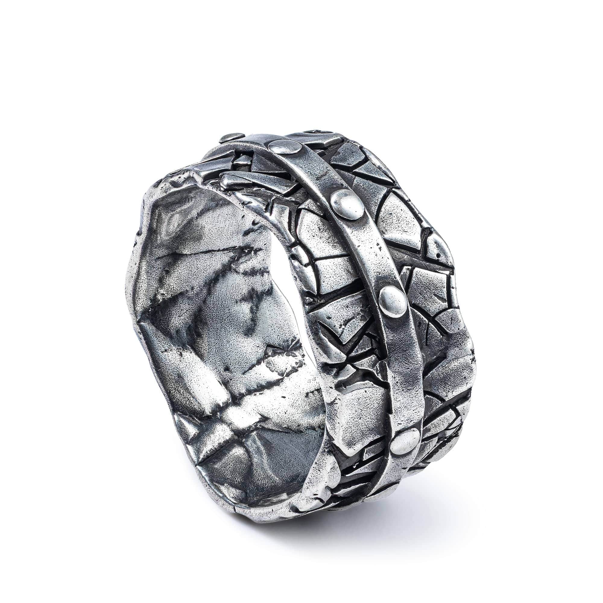 Grille Raw Industrial Silver Band with Brutalist Factory Aesthetic