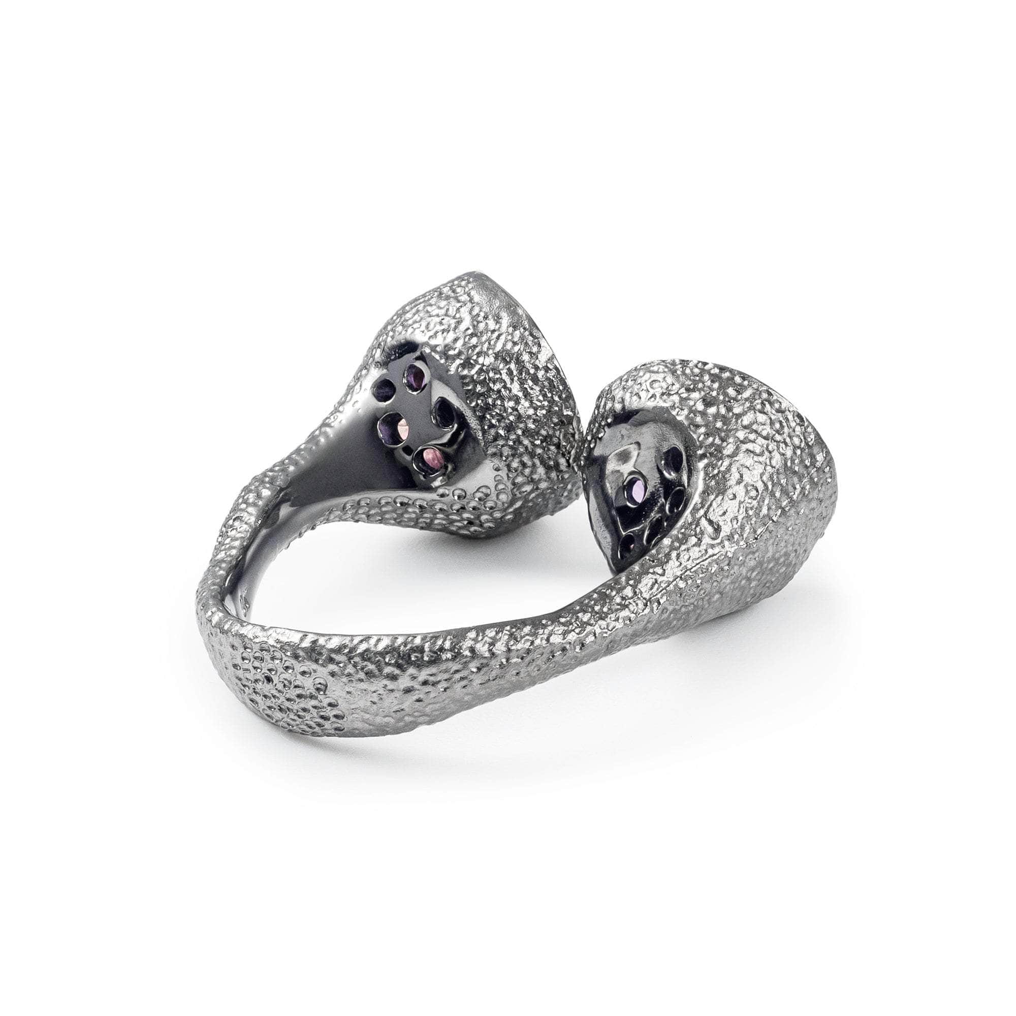 Haoma Open Sterling Silver Ring with Natural Round-cut Amethyst in 18K Gold and Black Rhodium