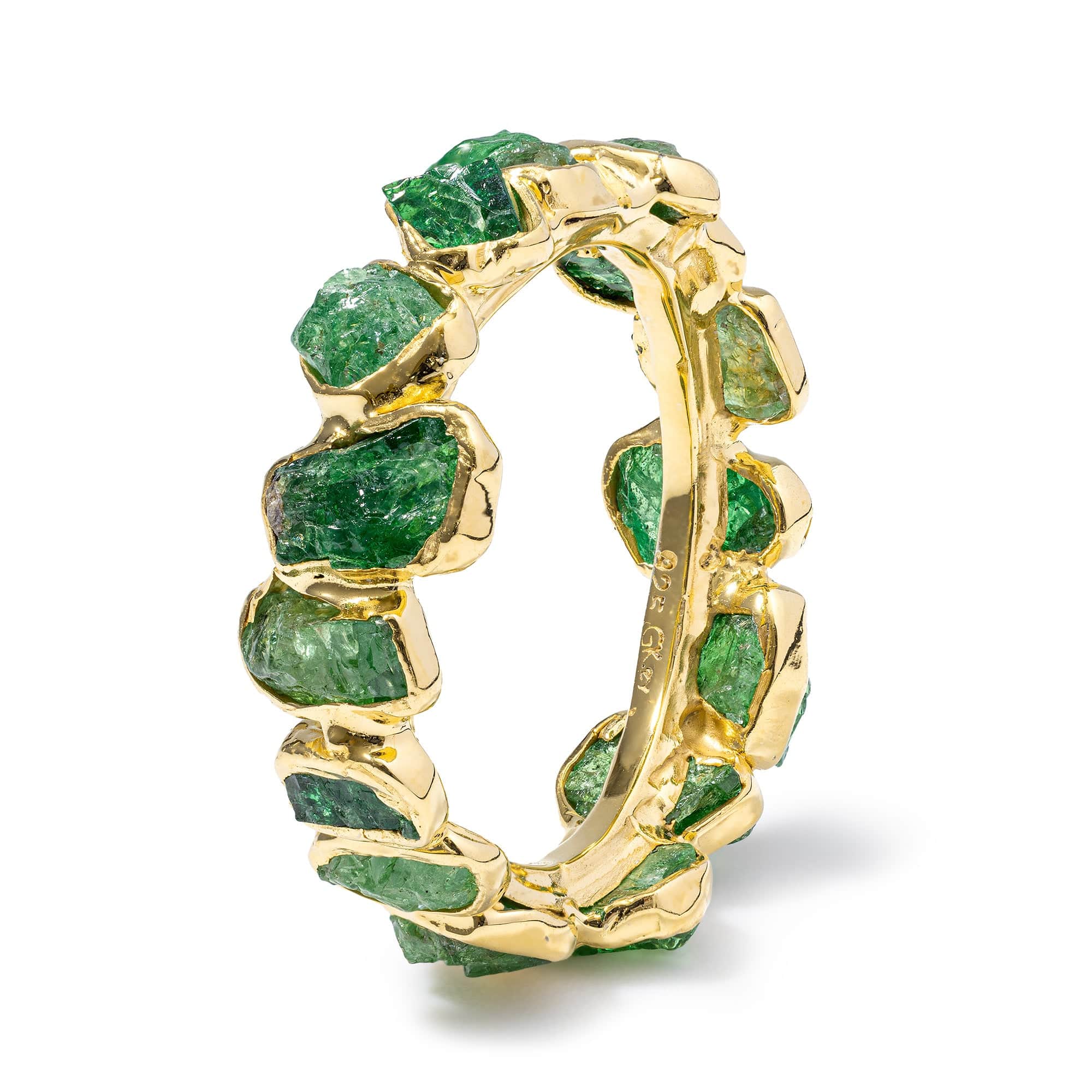 Harita Minimalist Stackable Ring with Raw Green Tsavorite in Sterling Silver with 14K Gold Plating