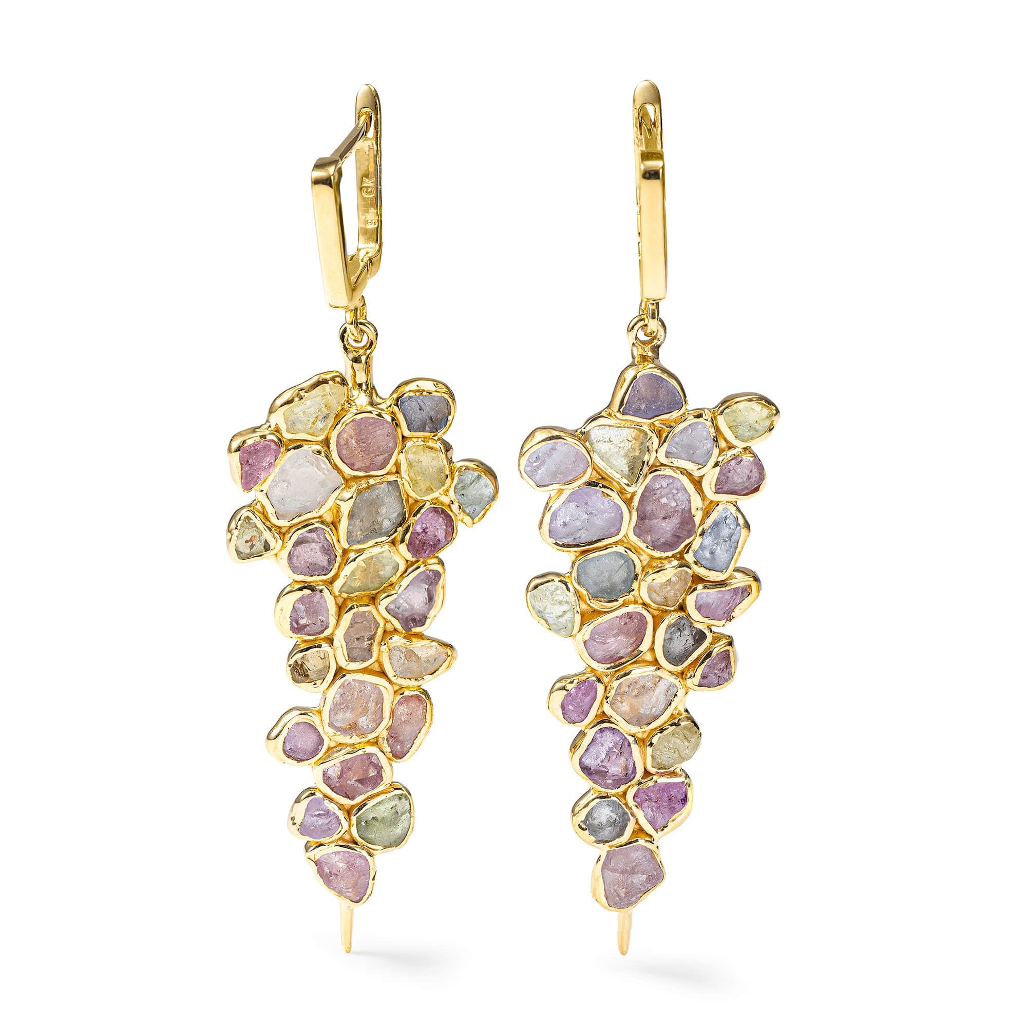 Tarina Handcrafted Earrings with Raw Fancy Sapphire & White Zircon in 14K Gold Plated Silver