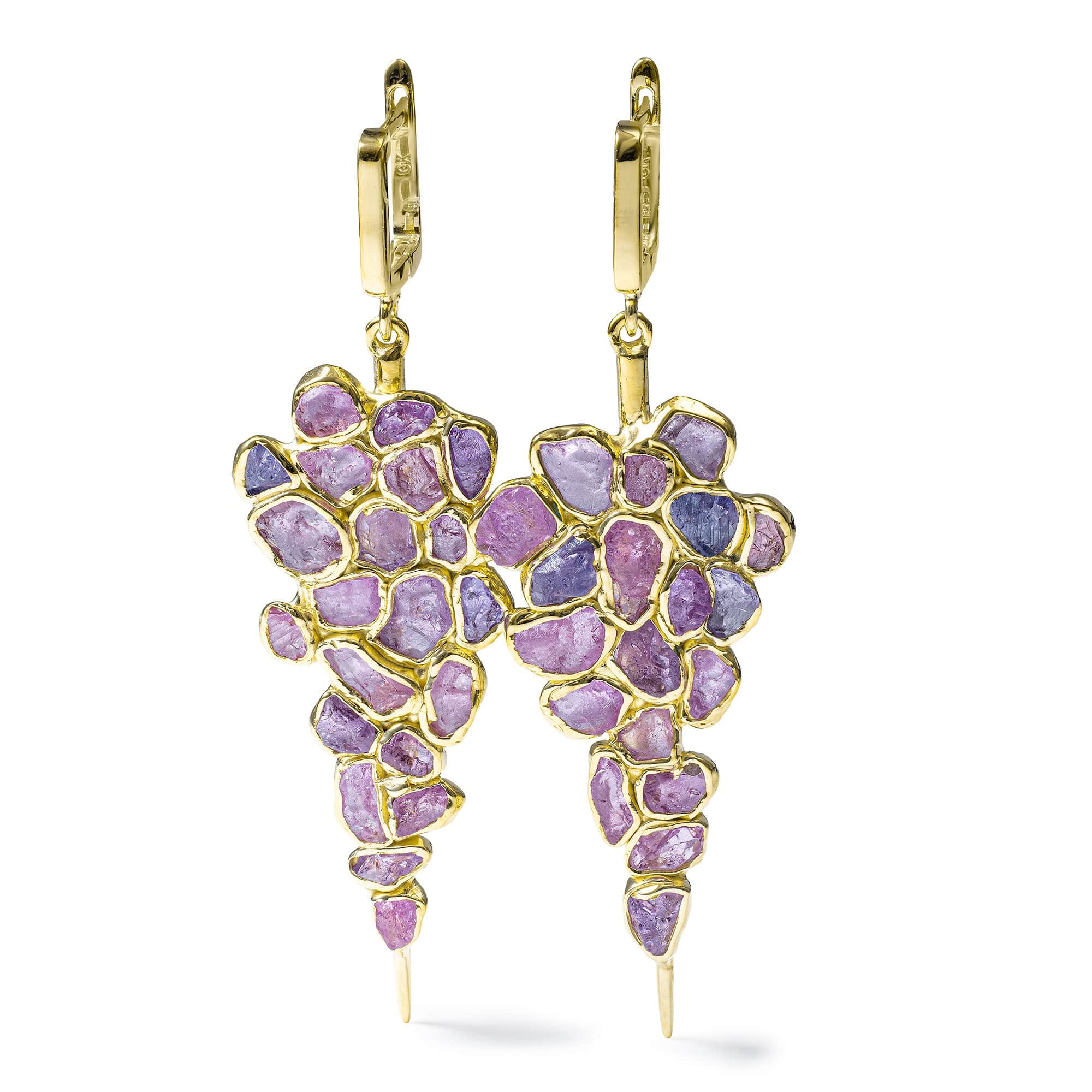 Tarina Handcrafted Earrings with Raw Pink Sapphire in 14K Gold Plated Sterling Silver