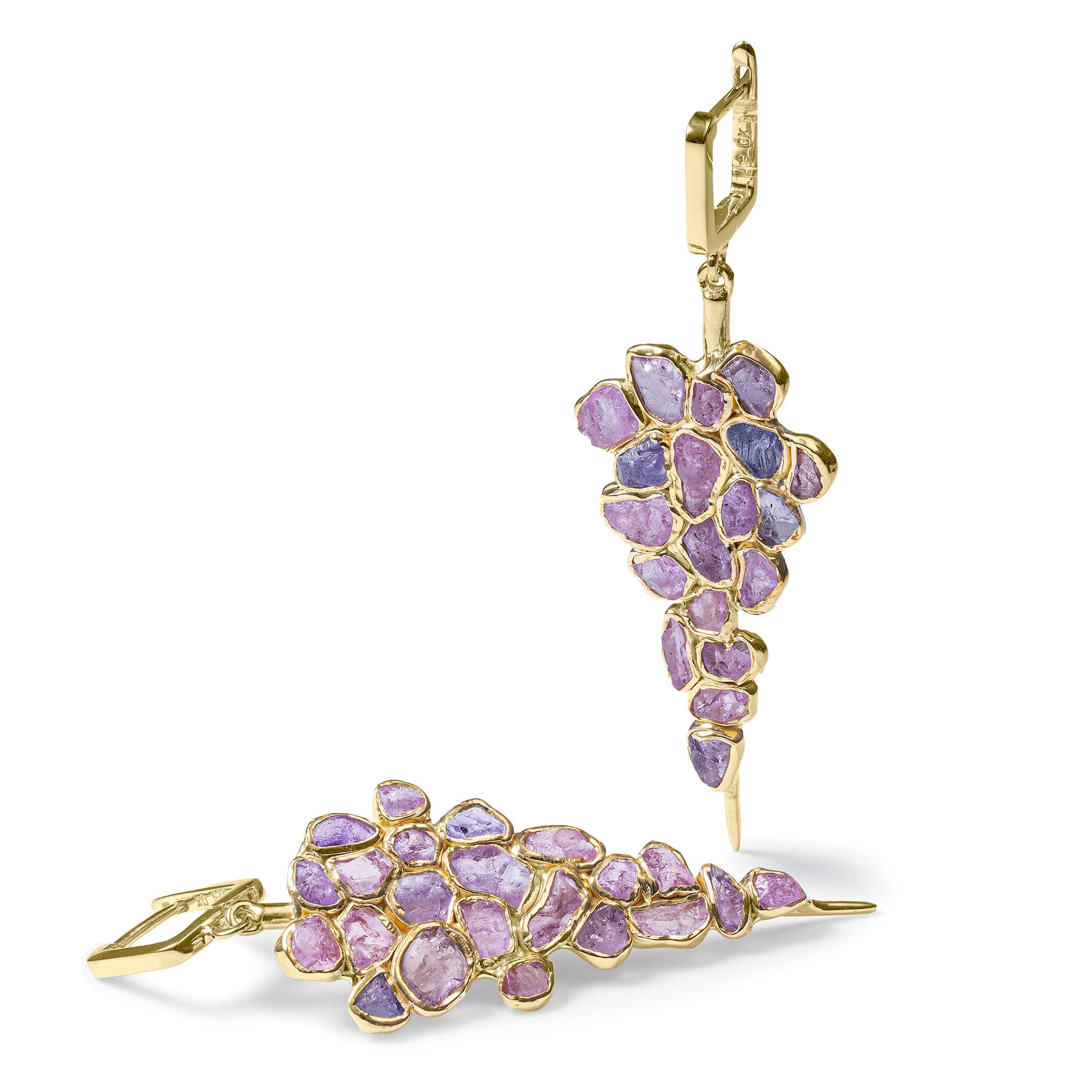 Tarina Handcrafted Earrings with Raw Pink Sapphire in 14K Gold Plated Sterling Silver