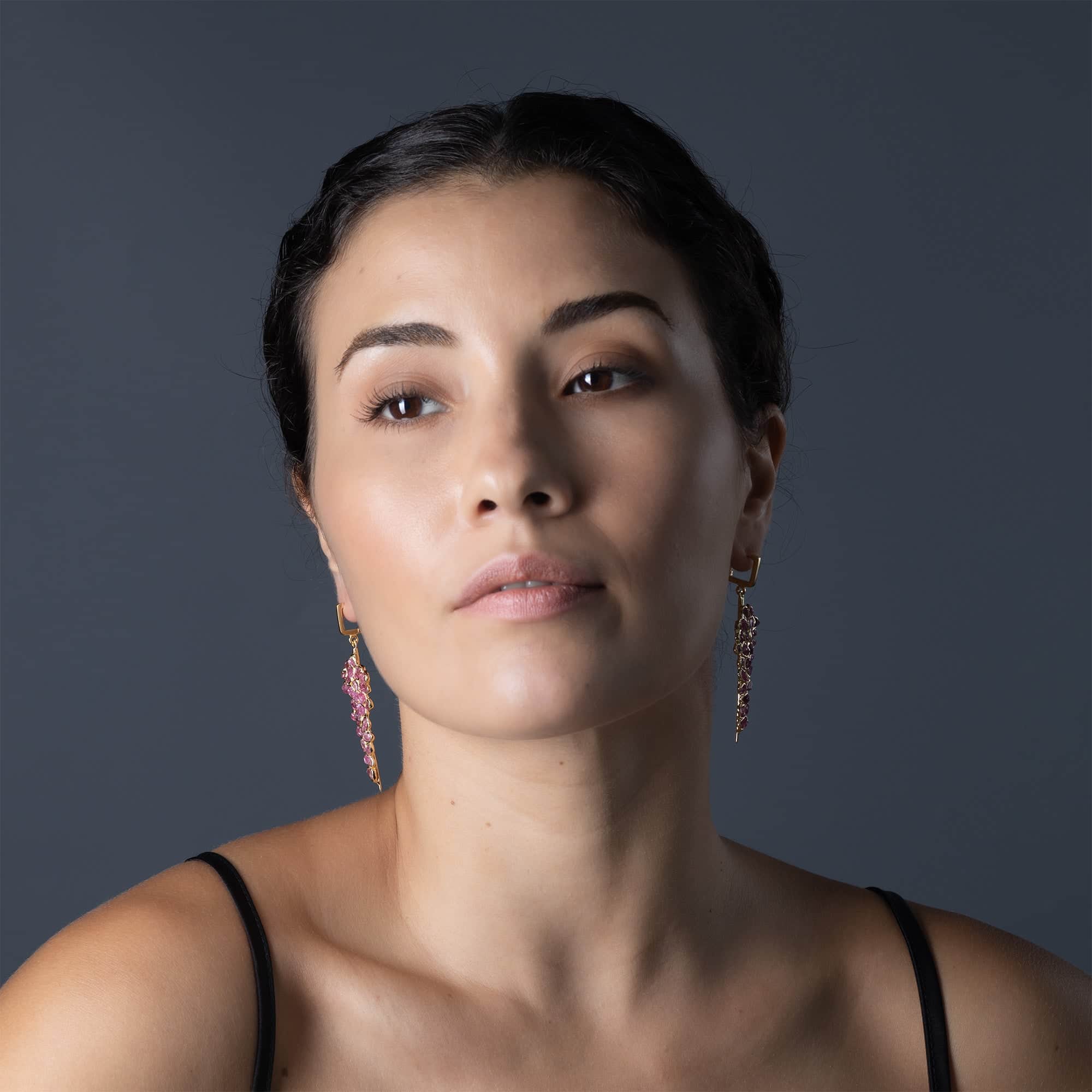 Tarina Handcrafted Earrings with Raw Pink Spinel in 14K Gold Plated Sterling Silver