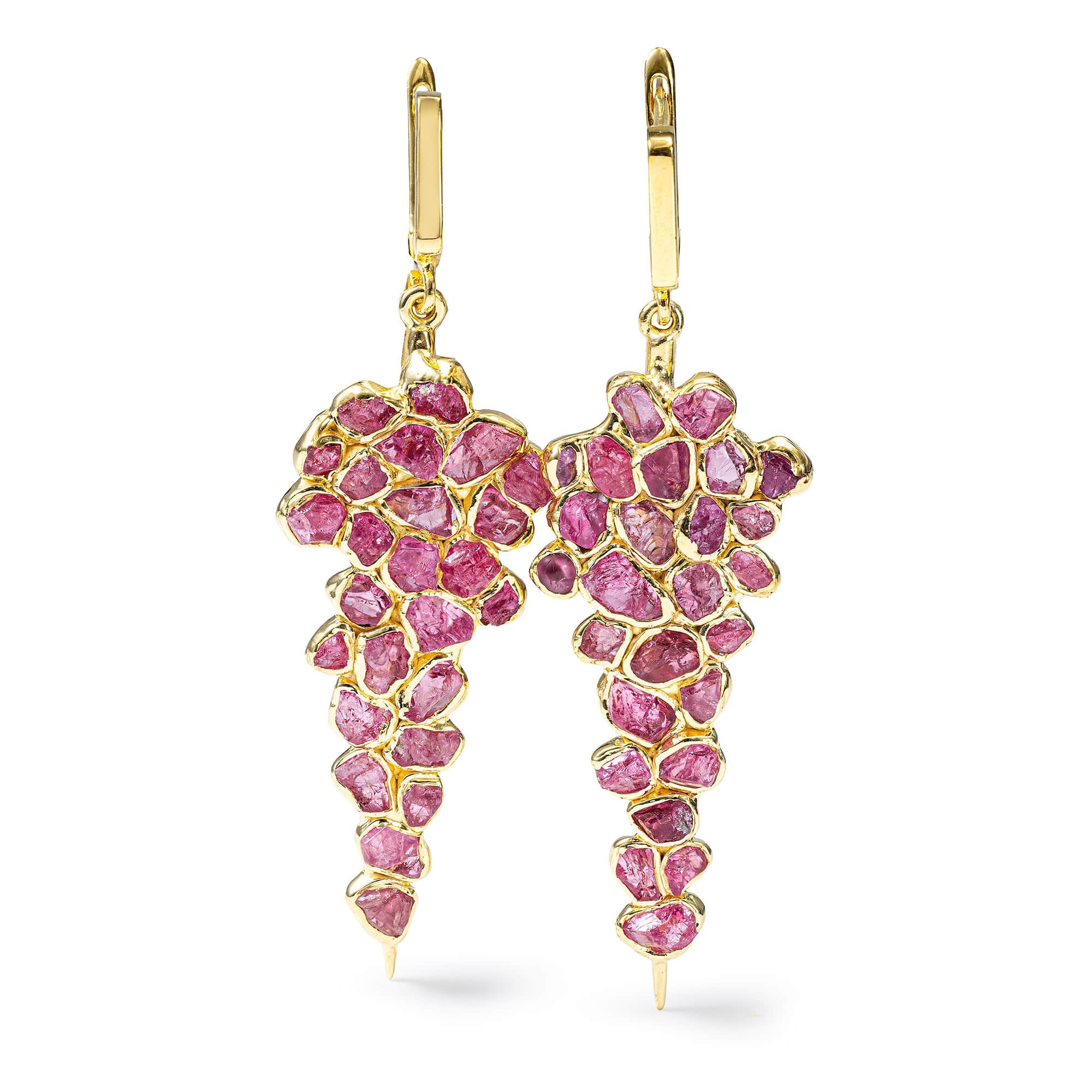 Tarina Handcrafted Earrings with Raw Pink Spinel in 14K Gold Plated Sterling Silver