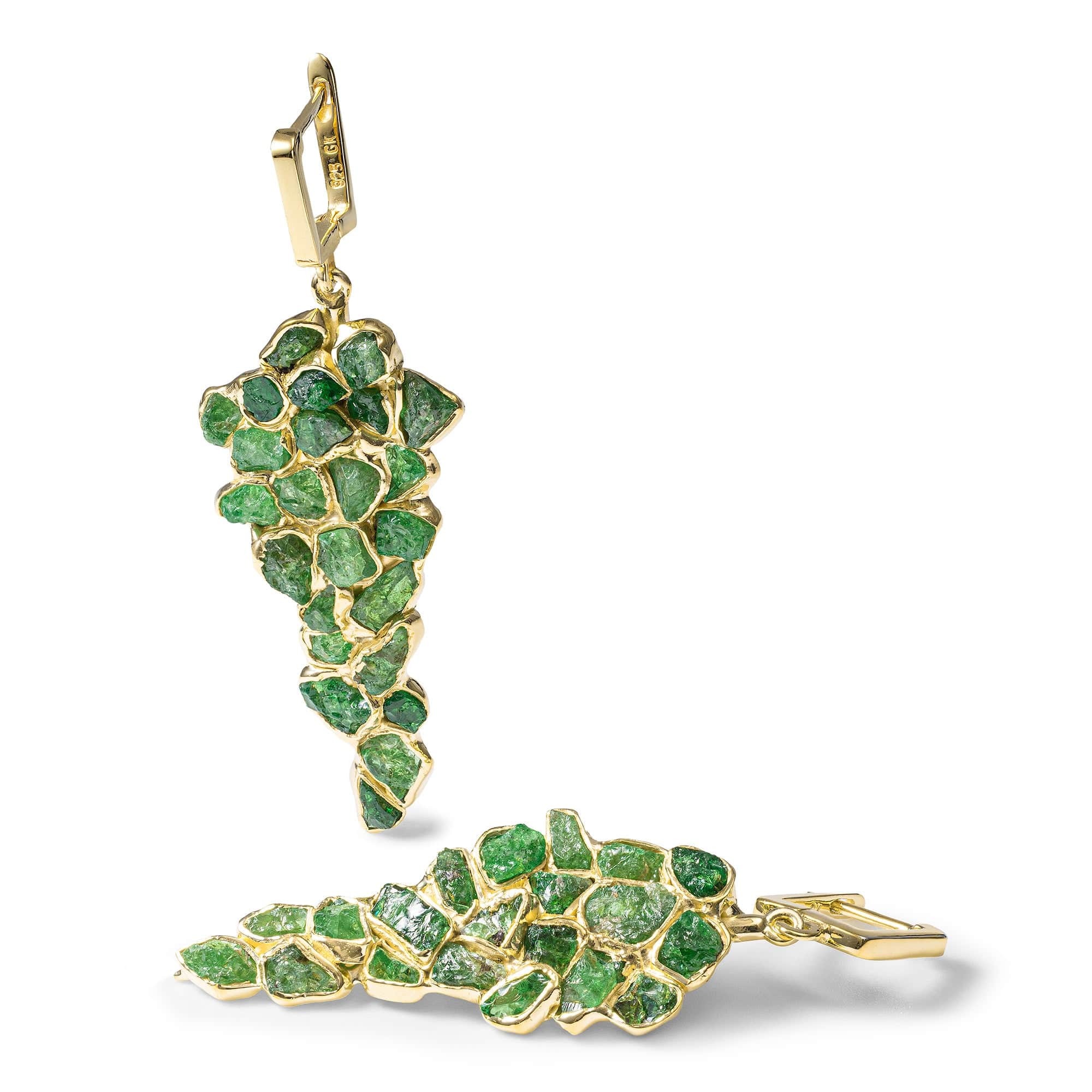 Tarina Limited Edition Earrings with Raw Tsavorite Green Garnet in 14K Gold Plated Sterling Silver