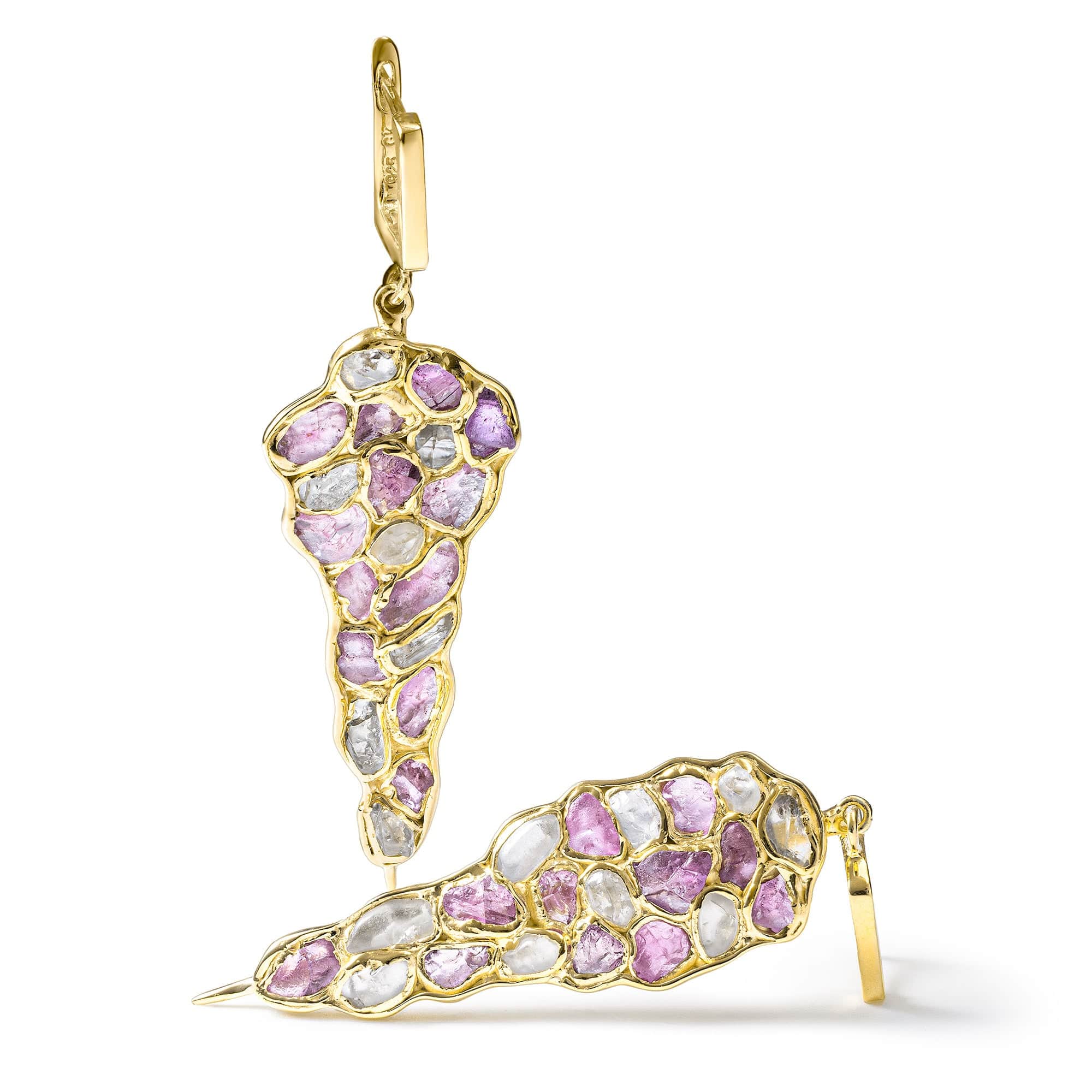 Tarina Earrings with Raw White Zircon & Pink Sapphire in 14K Gold Plated Sterling Silver