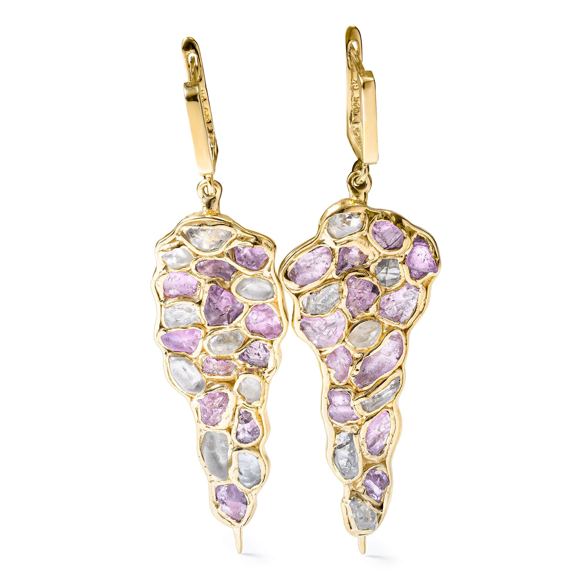 Tarina Earrings with Raw White Zircon & Pink Sapphire in 14K Gold Plated Sterling Silver