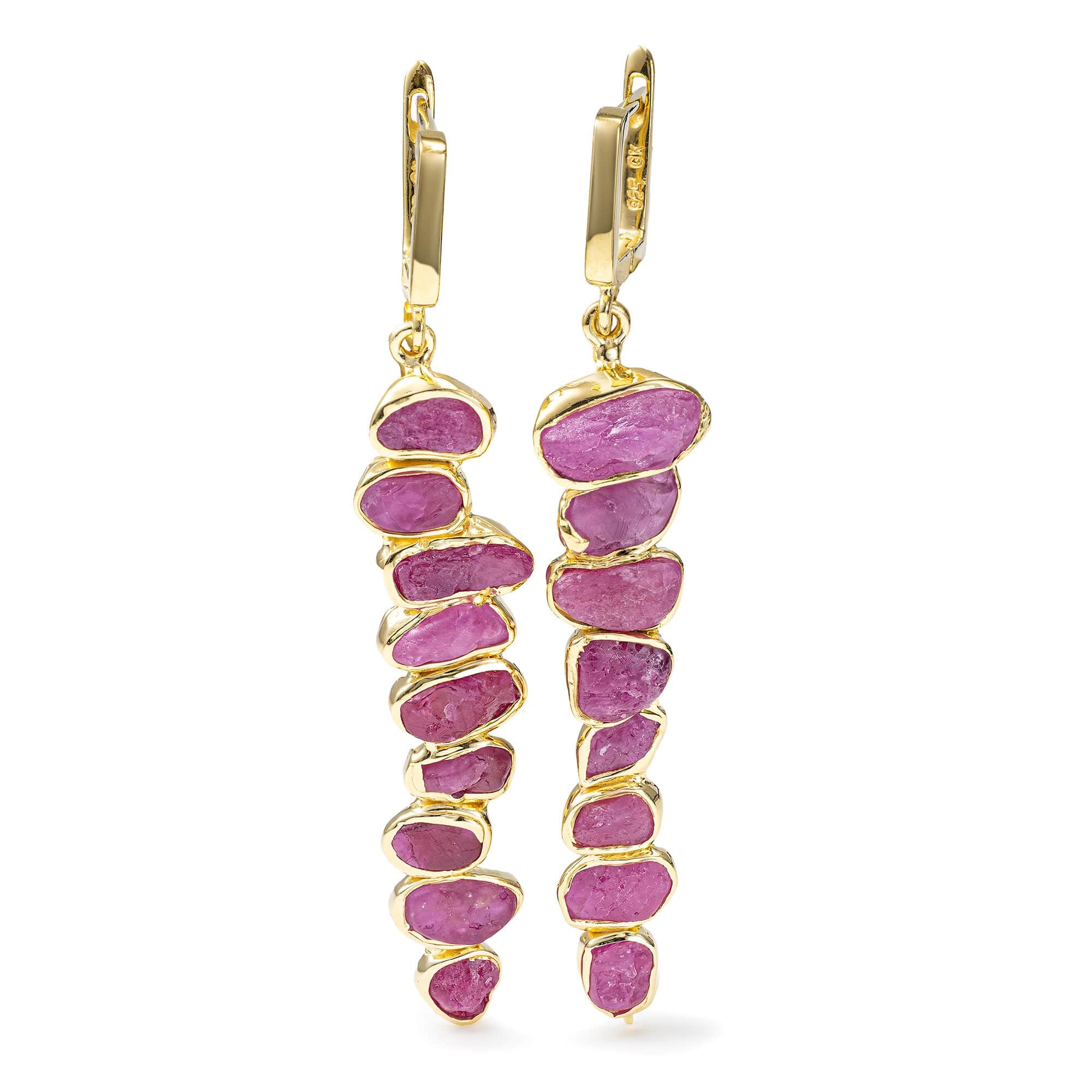 Thera Handcrafted Dangle Earrings with Raw Ruby in 14K Gold Plated Sterling Silver