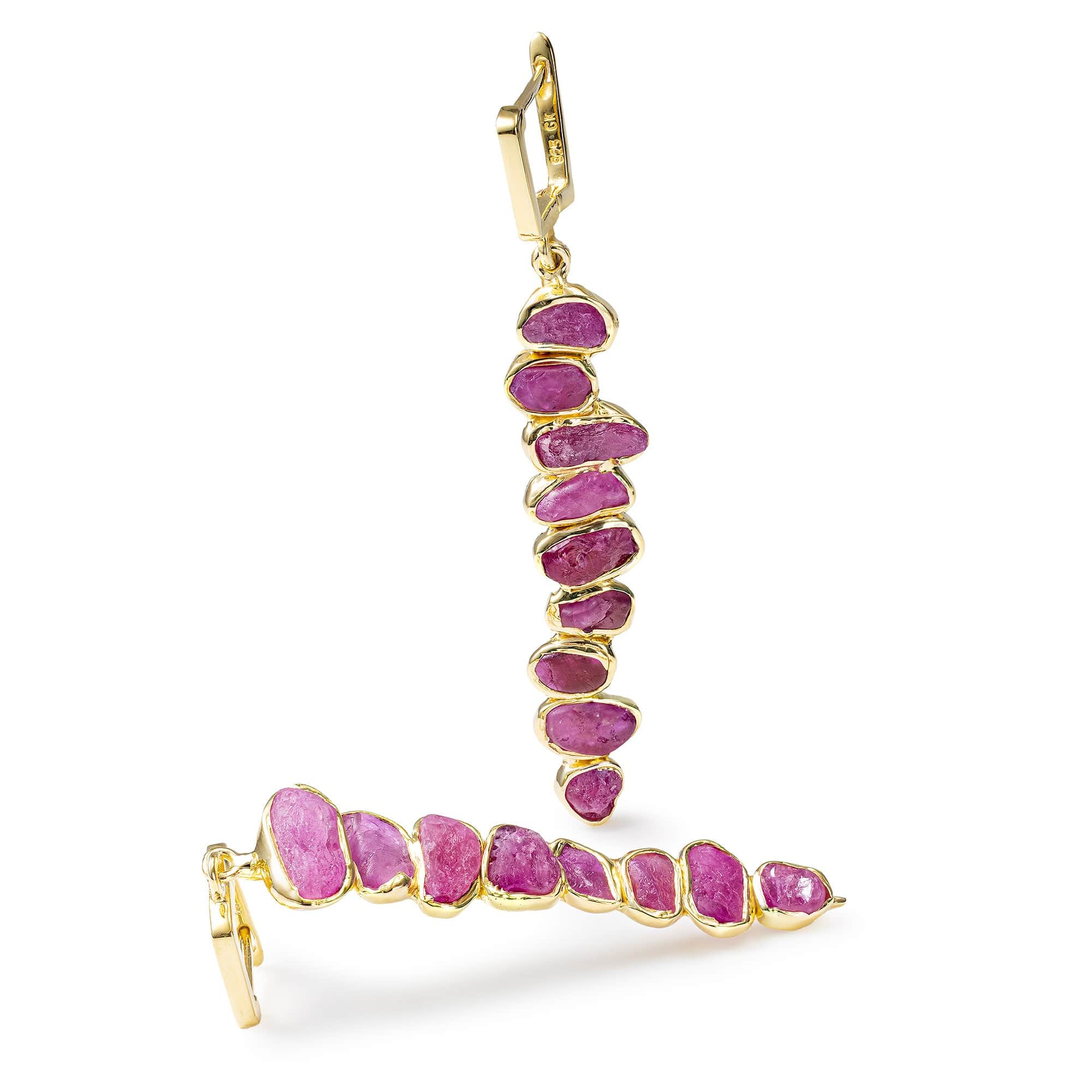 Thera Handcrafted Dangle Earrings with Raw Ruby in 14K Gold Plated Sterling Silver