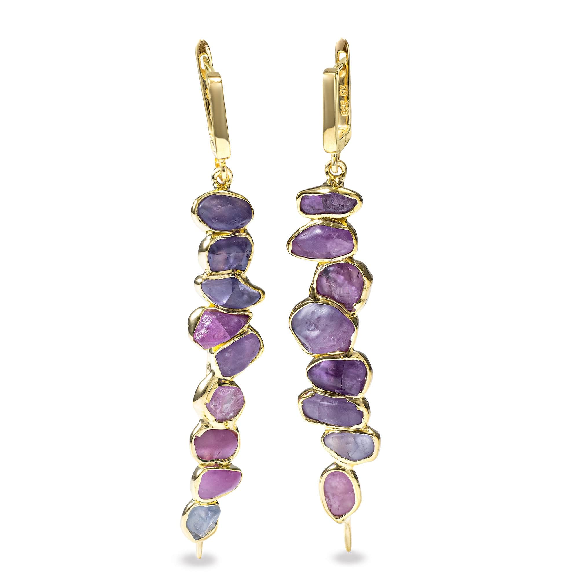 Thera Handcrafted Dangle Earrings with Raw Pink Sapphire in 14K Gold Plated Sterling Silver