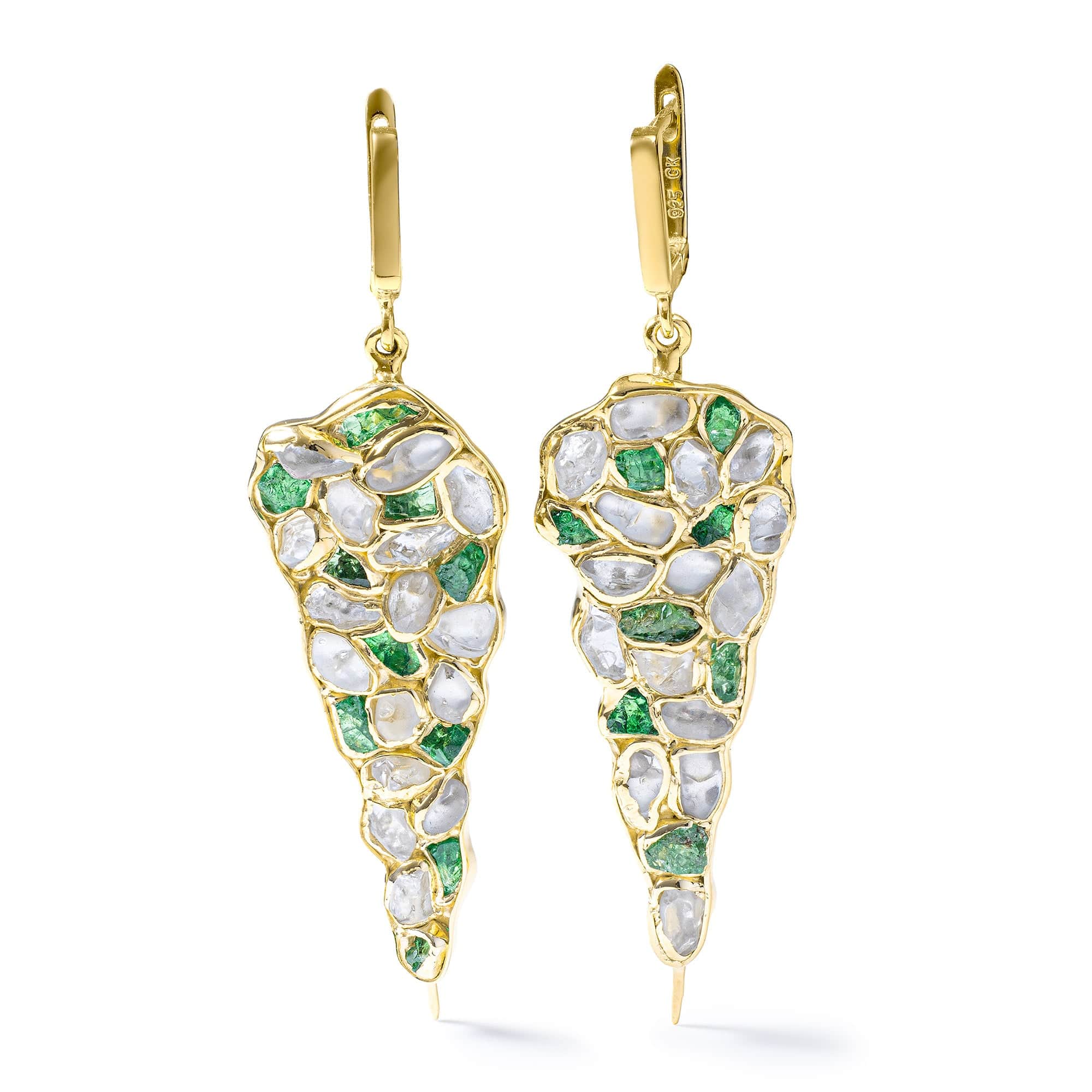 Tarina Earrings with Raw White Zircon & Tsavorite in 14K Gold Plated Sterling Silver