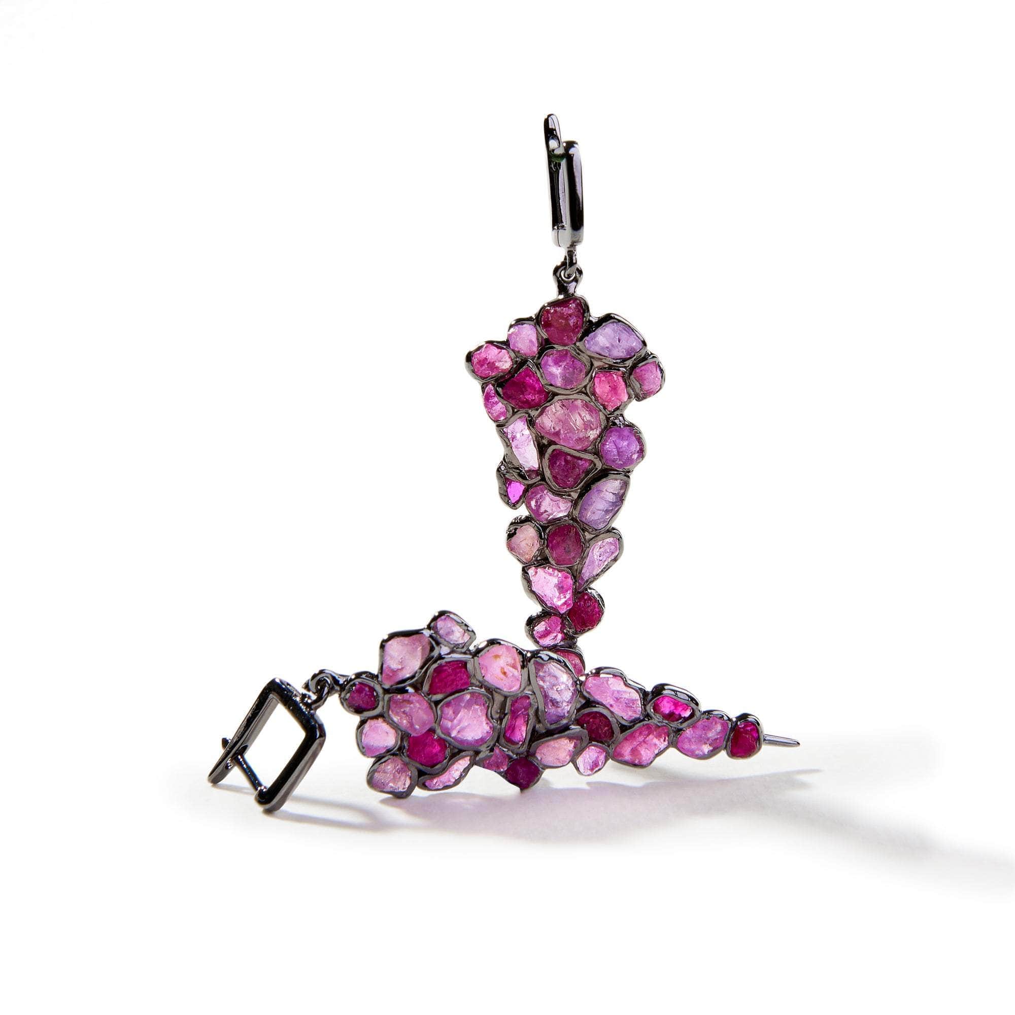 Iris Rough Pink Sapphire and Ruby Earrings