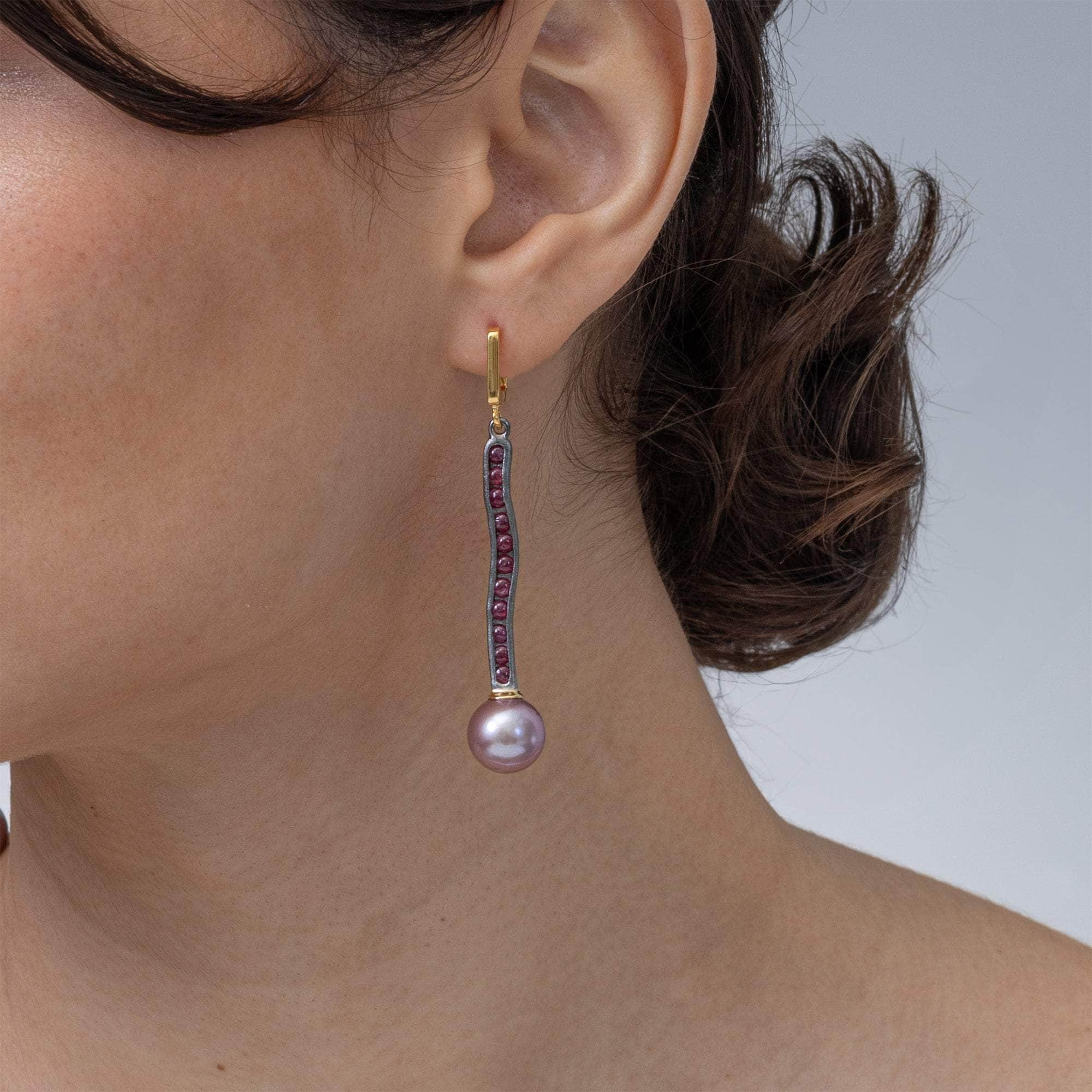 Hagnos Pearl and Ruby Earrings