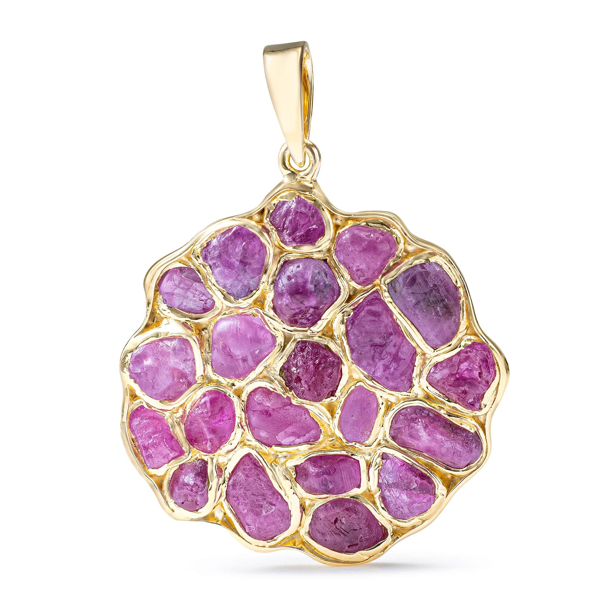 Saori Handcrafted Disc Pendant in Gold Plated Silver with Raw Spinel