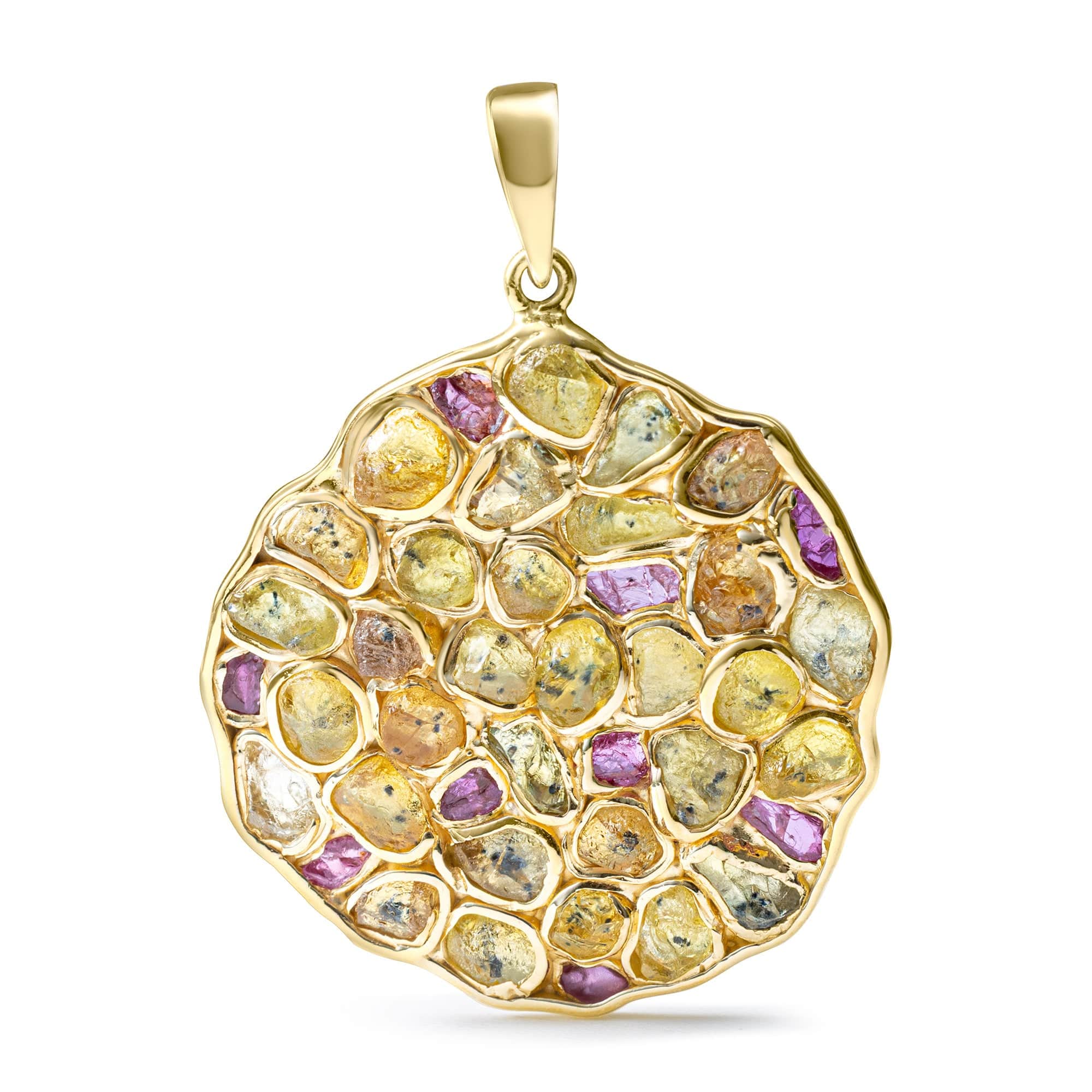 Saori Limited Edition Pendant in Gold Plated Silver with Raw Yellow Sapphire & Ruby