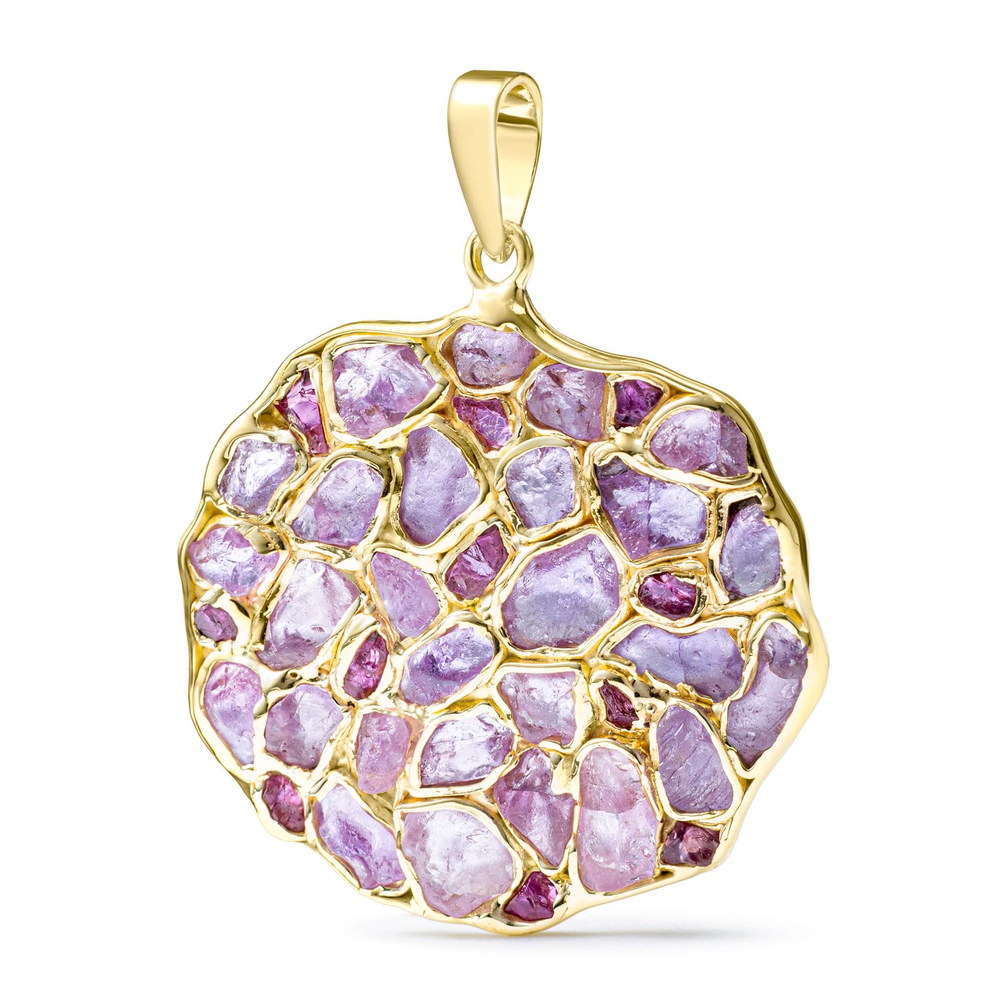 Saori Limited Edition Pendant in Gold Plated Silver with Raw Pink Sapphire & Ruby