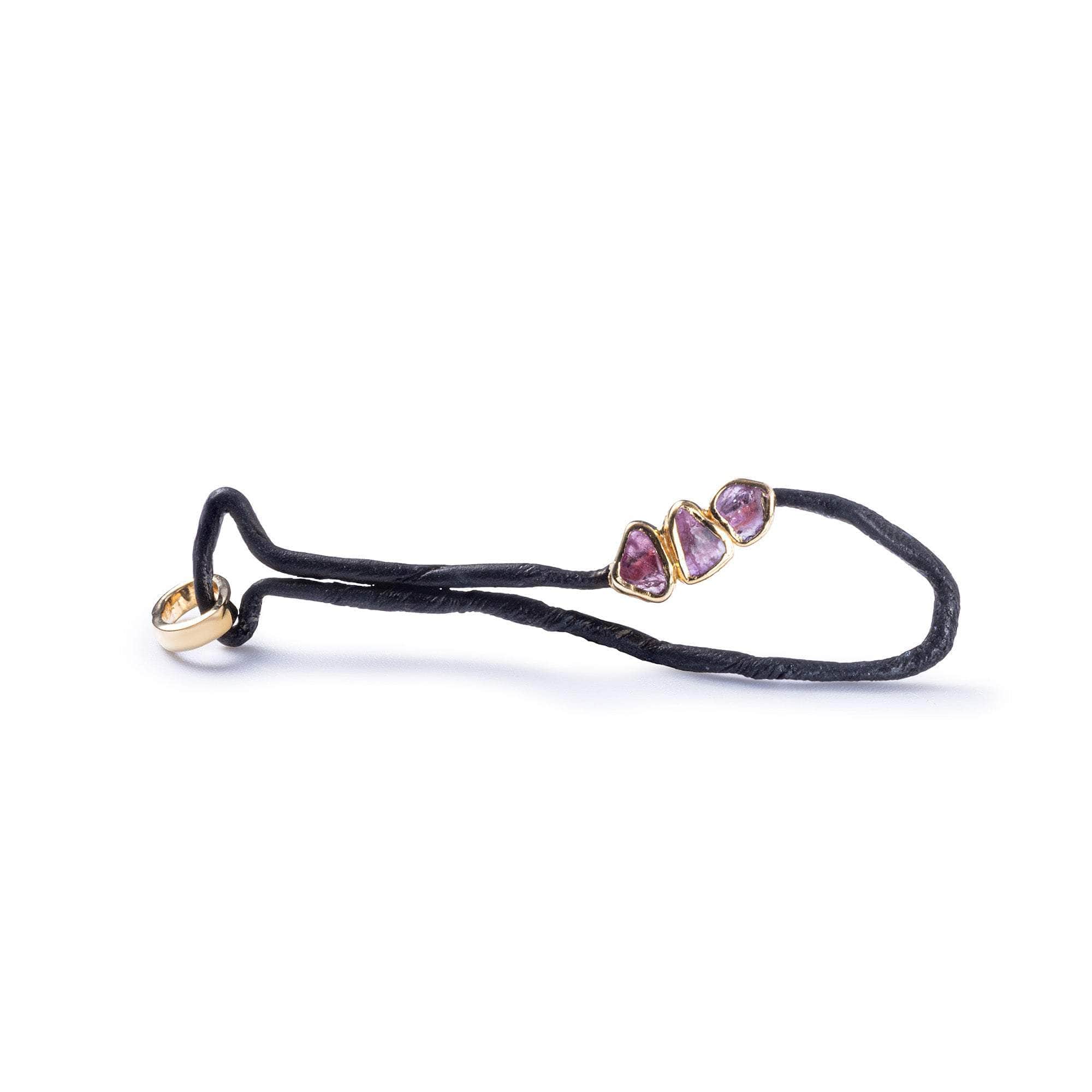 Pata Handmade Anthracite and Gold-Plated 925 Silver Pendant with Natural Rough Ruby