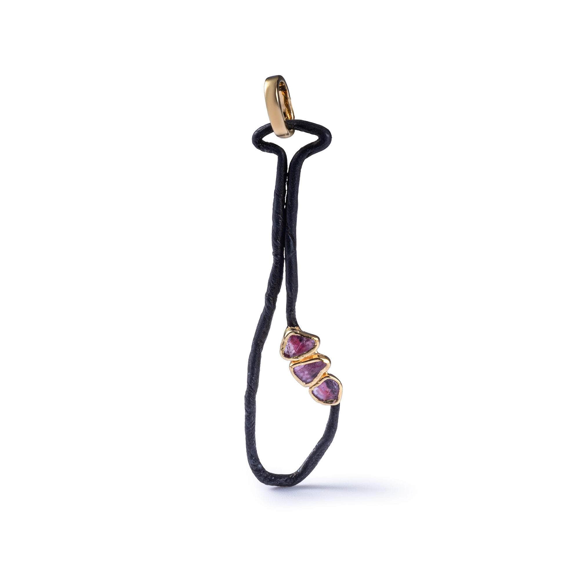 Pata Handmade Anthracite and Gold-Plated 925 Silver Pendant with Natural Rough Ruby