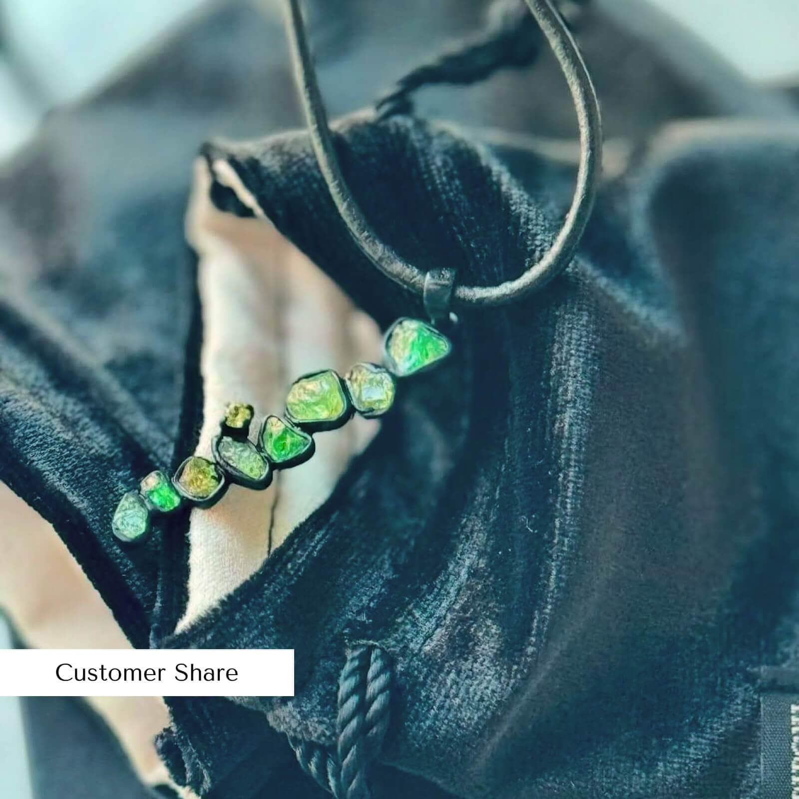 Ibert Black Silver Pendant with Natural Rough Tsavorite & Peridot