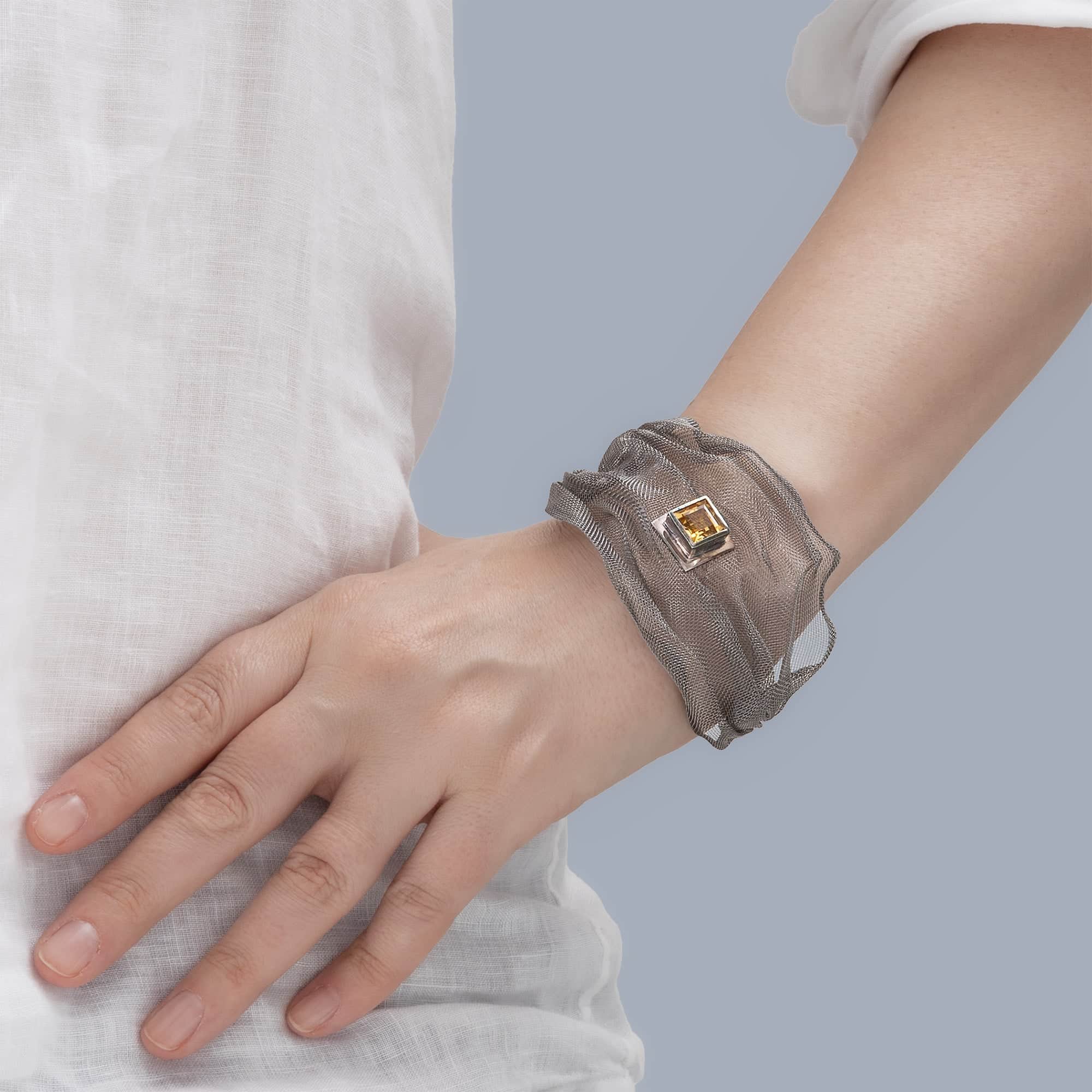 Nagare Limited Edition Silver & Titanium Mesh Bracelet with Natural Citrine