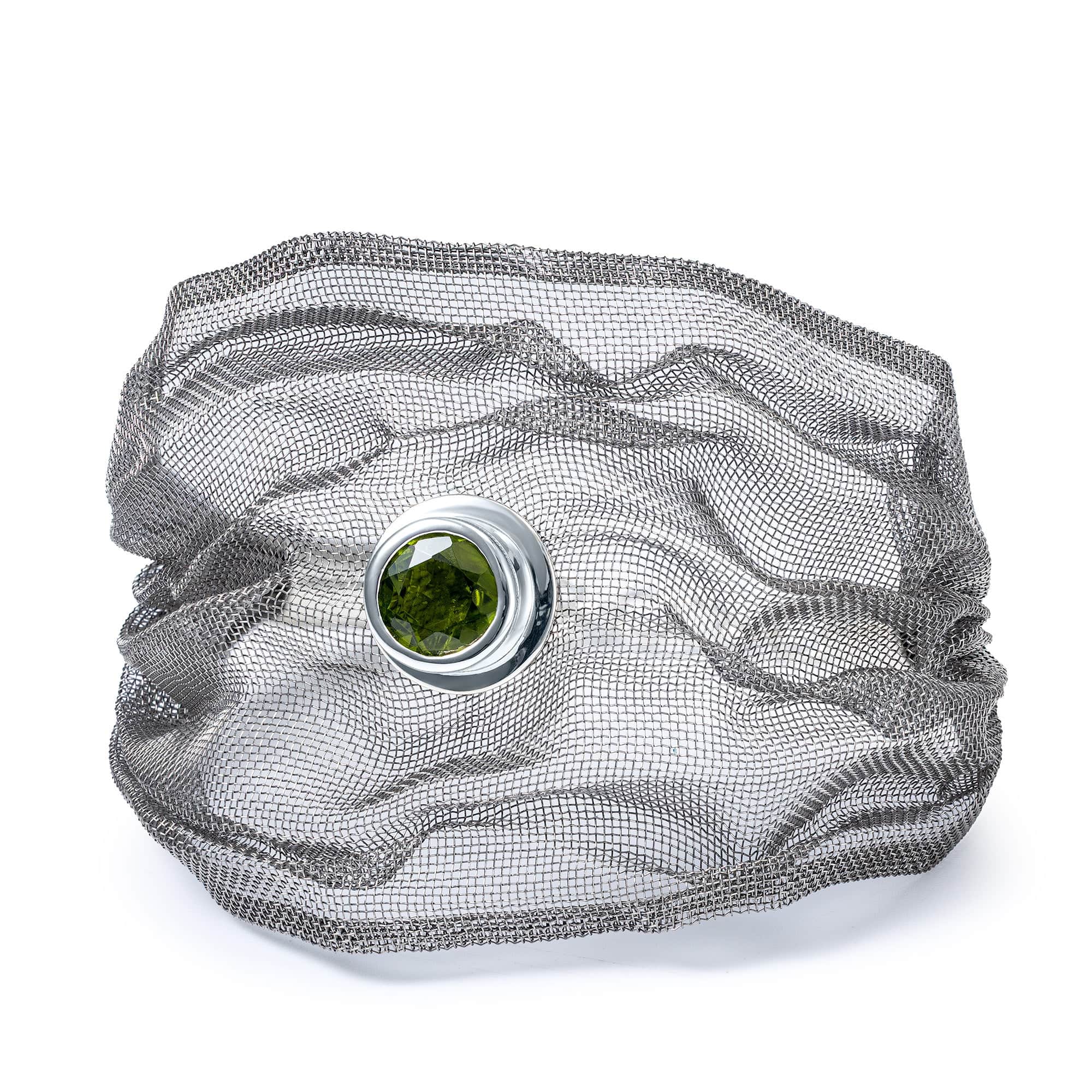 Hada Limited Edition Silver & Titanium Mesh Bracelet with Natural Peridot