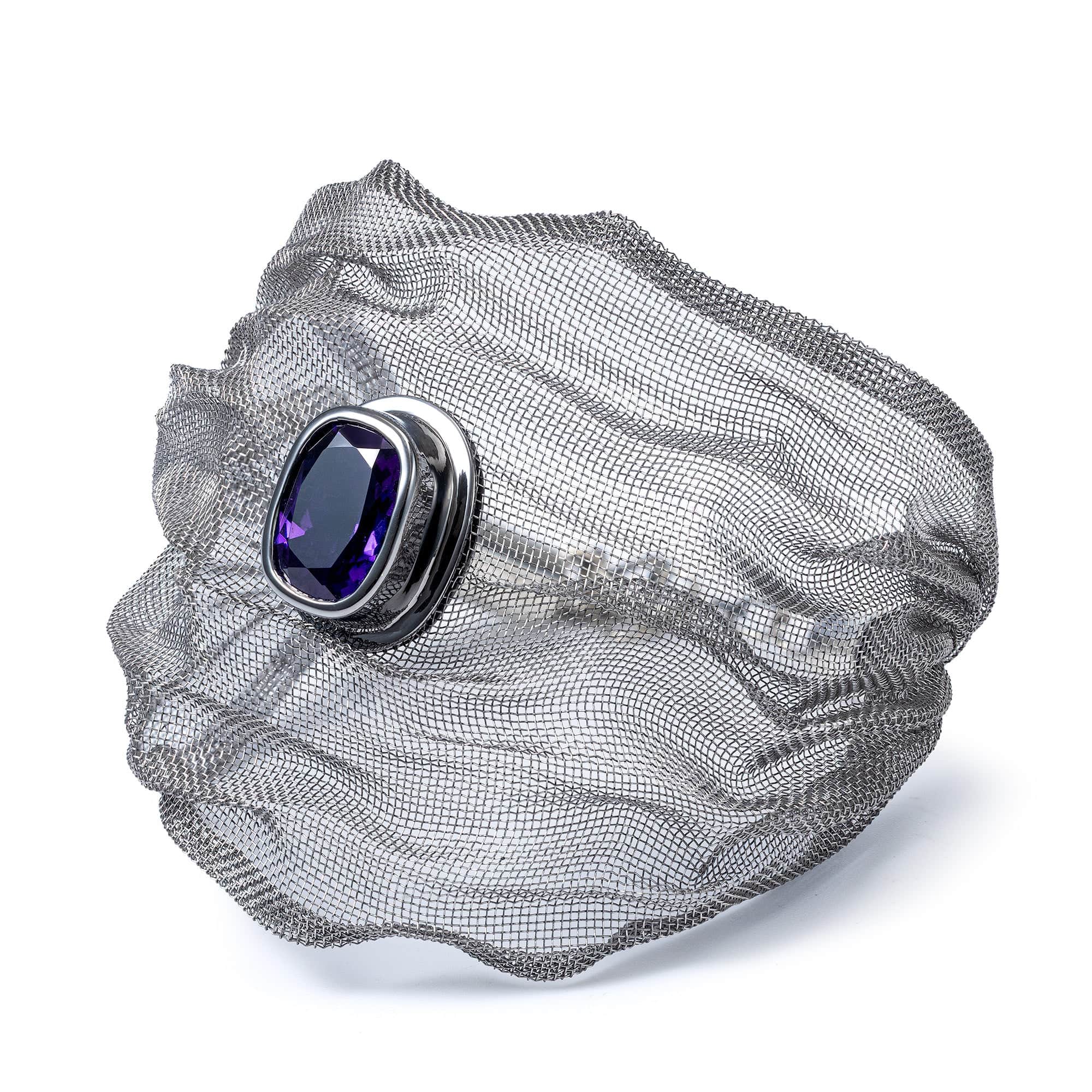 Yawara Limited Edition Silver & Titanium Mesh Bracelet with Natural Amethyst