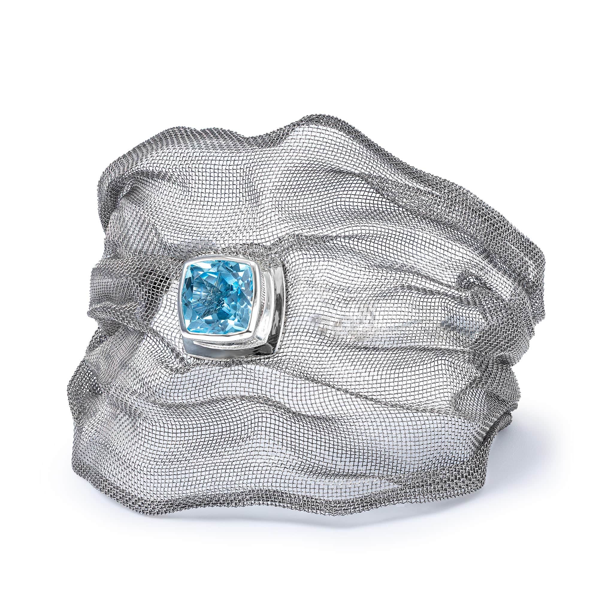 Ami Limited Edition Silver & Titanium Mesh Bracelet with Princess Cut Blue Topaz