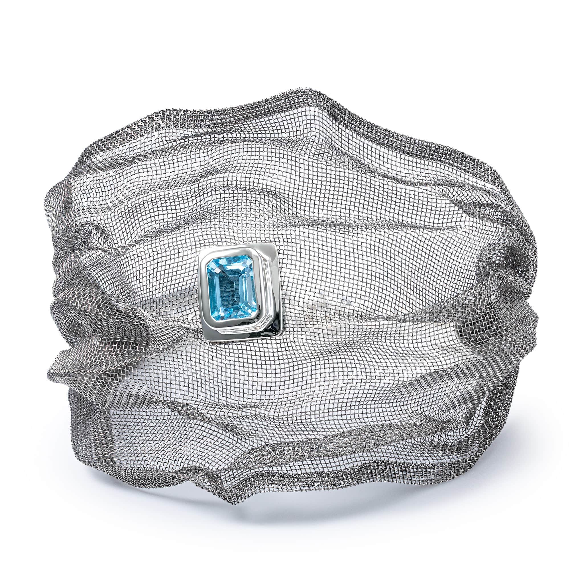 Imge Limited Edition Silver & Titanium Mesh Bracelet with Blue Topaz