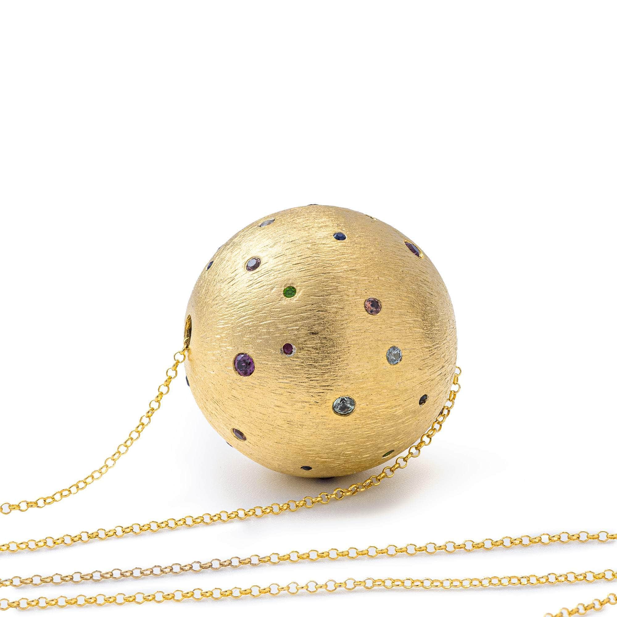 Asher Spherical Pendant on 925 Sterling Silver Necklace with Mixed Color Natural Sapphires (18K Gold-Plated)
