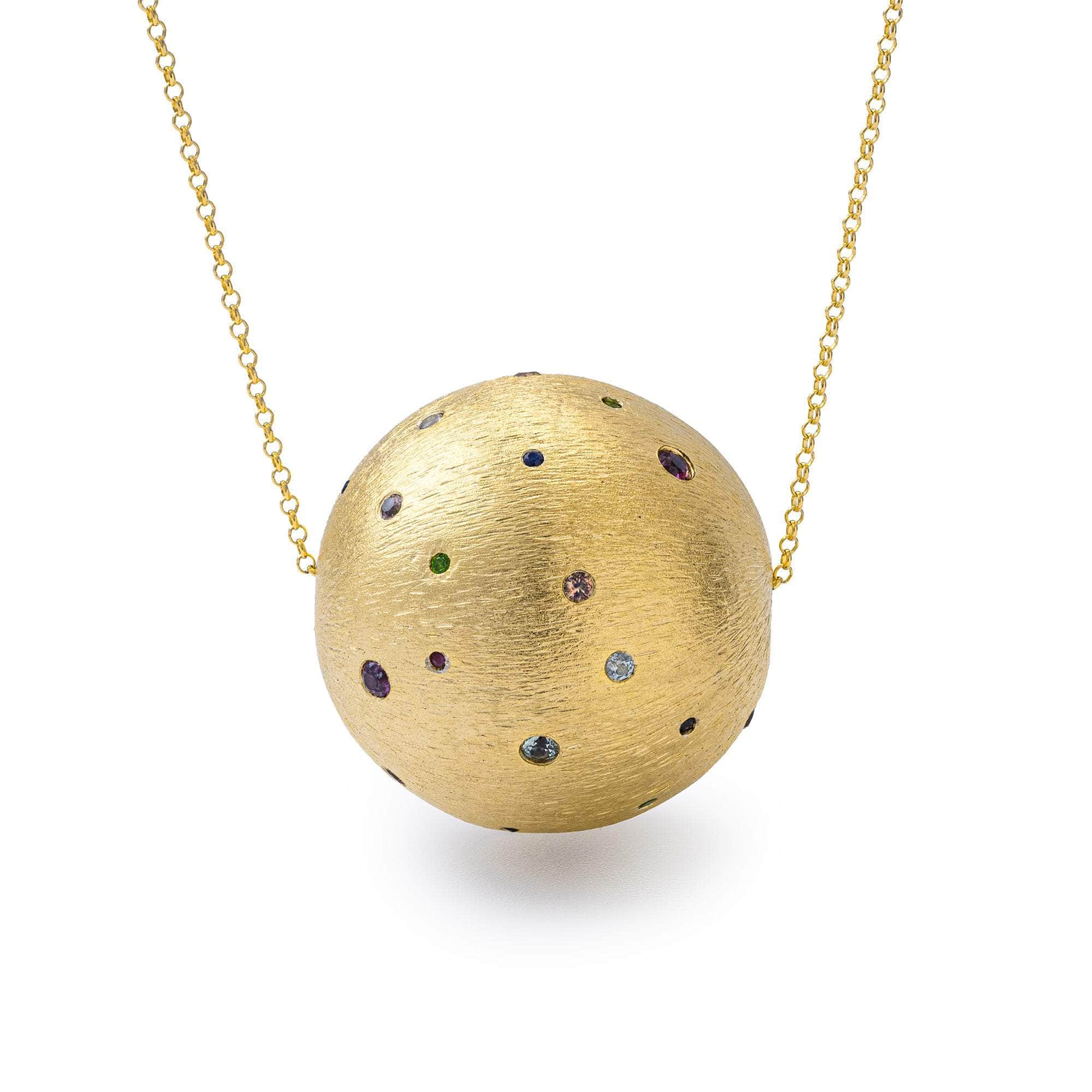Asher Spherical Pendant on 925 Sterling Silver Necklace with Mixed Color Natural Sapphires (18K Gold-Plated)