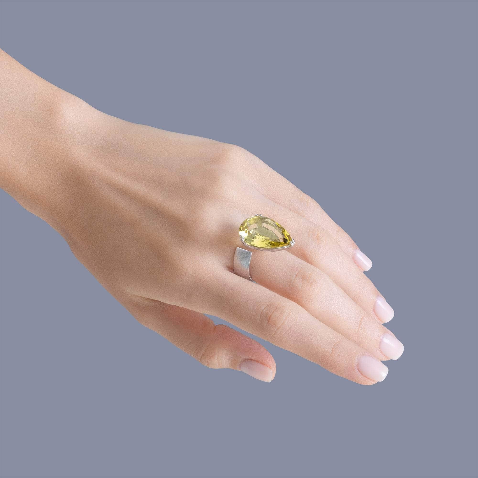 Horus Sterling Silver Ring with Natural Pear-cut Lemon Quartz