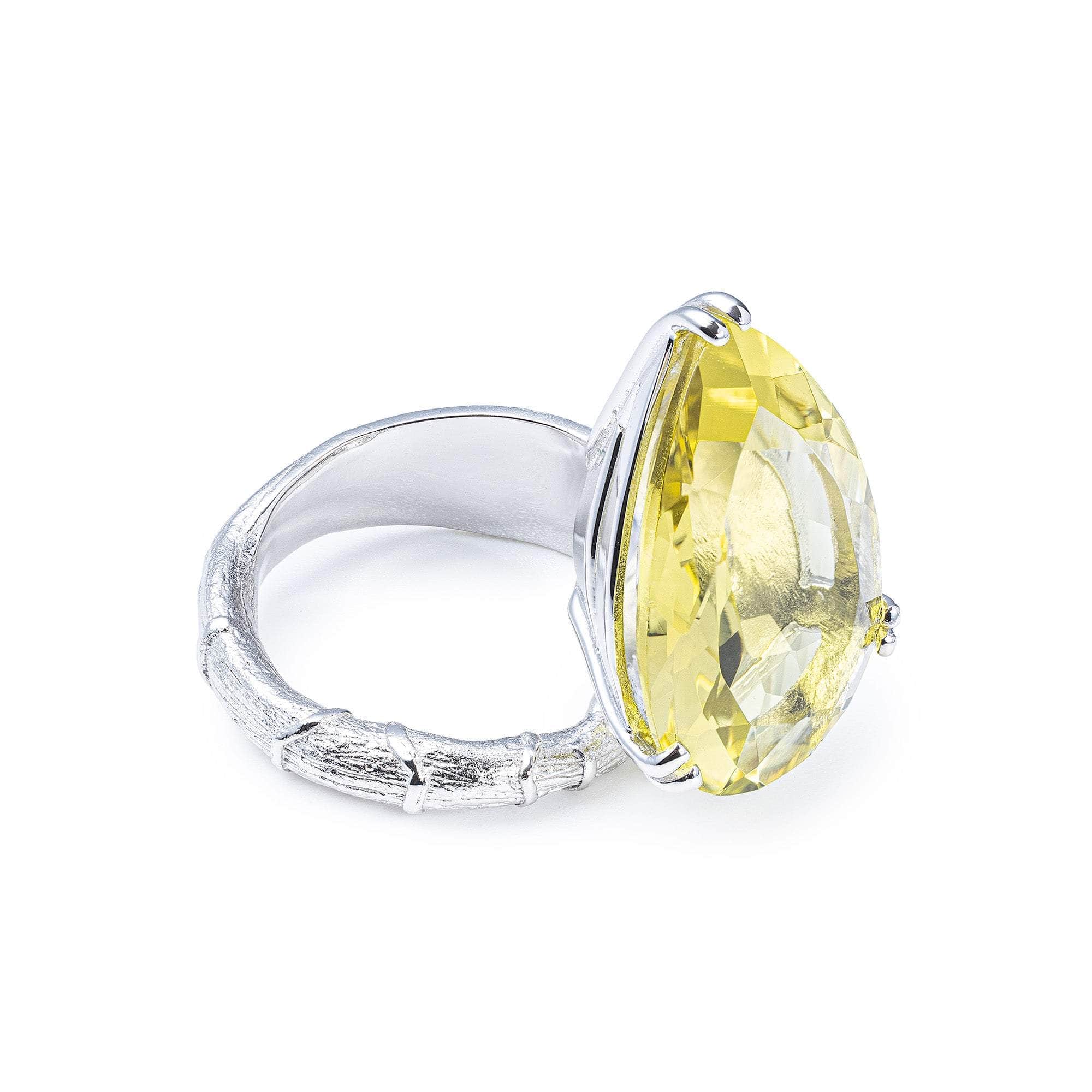 Horus Sterling Silver Ring with Natural Pear-cut Lemon Quartz