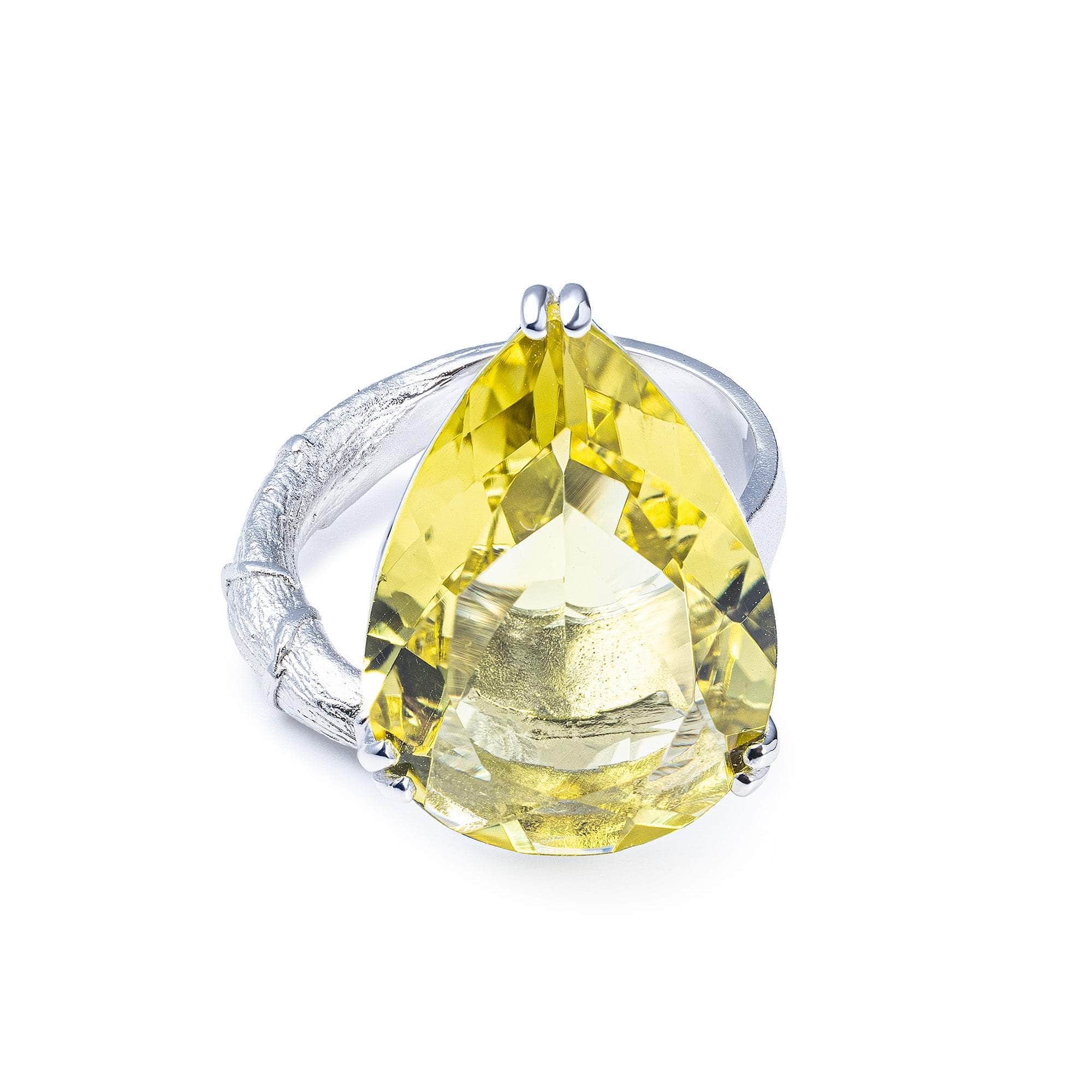 Horus Sterling Silver Ring with Natural Pear-cut Lemon Quartz