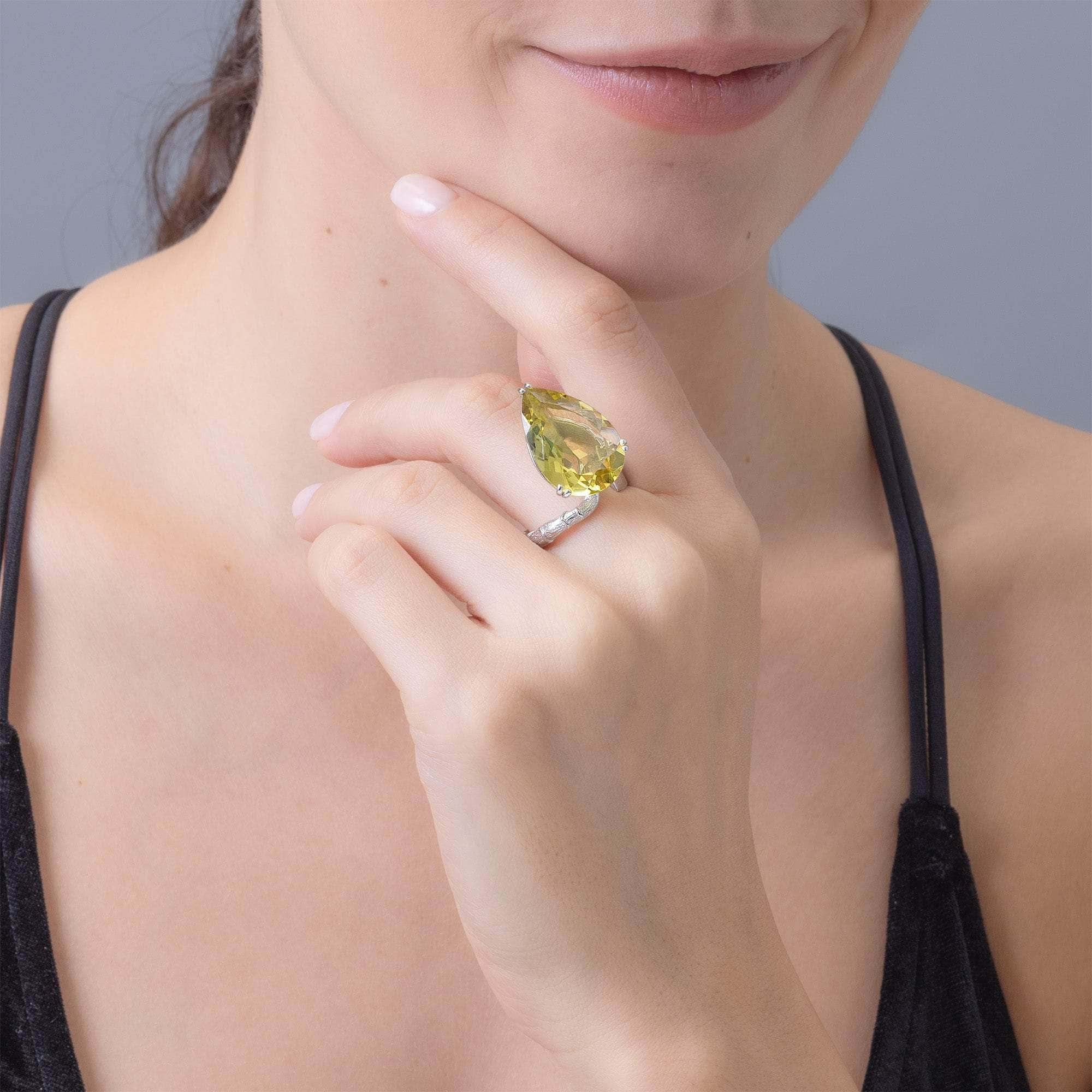 Horus Sterling Silver Ring with Natural Pear-cut Lemon Quartz