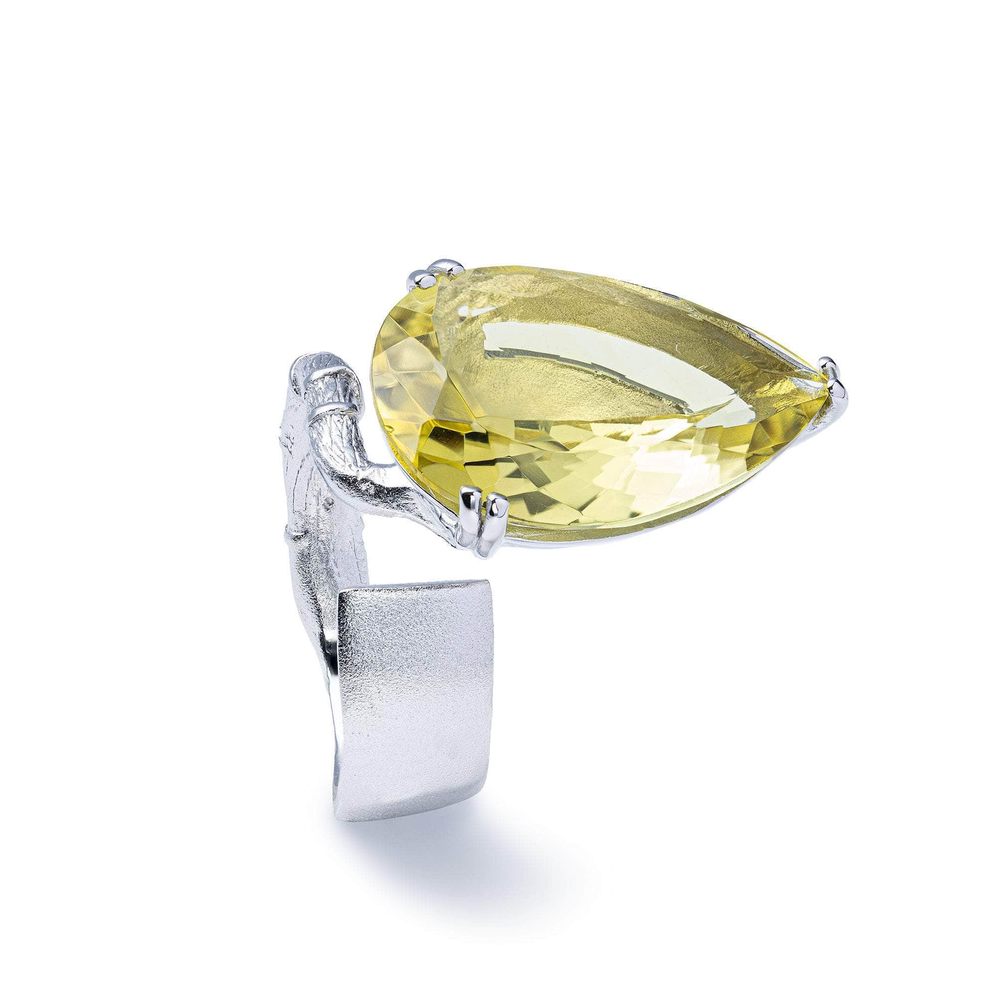 Horus Sterling Silver Ring with Natural Pear-cut Lemon Quartz