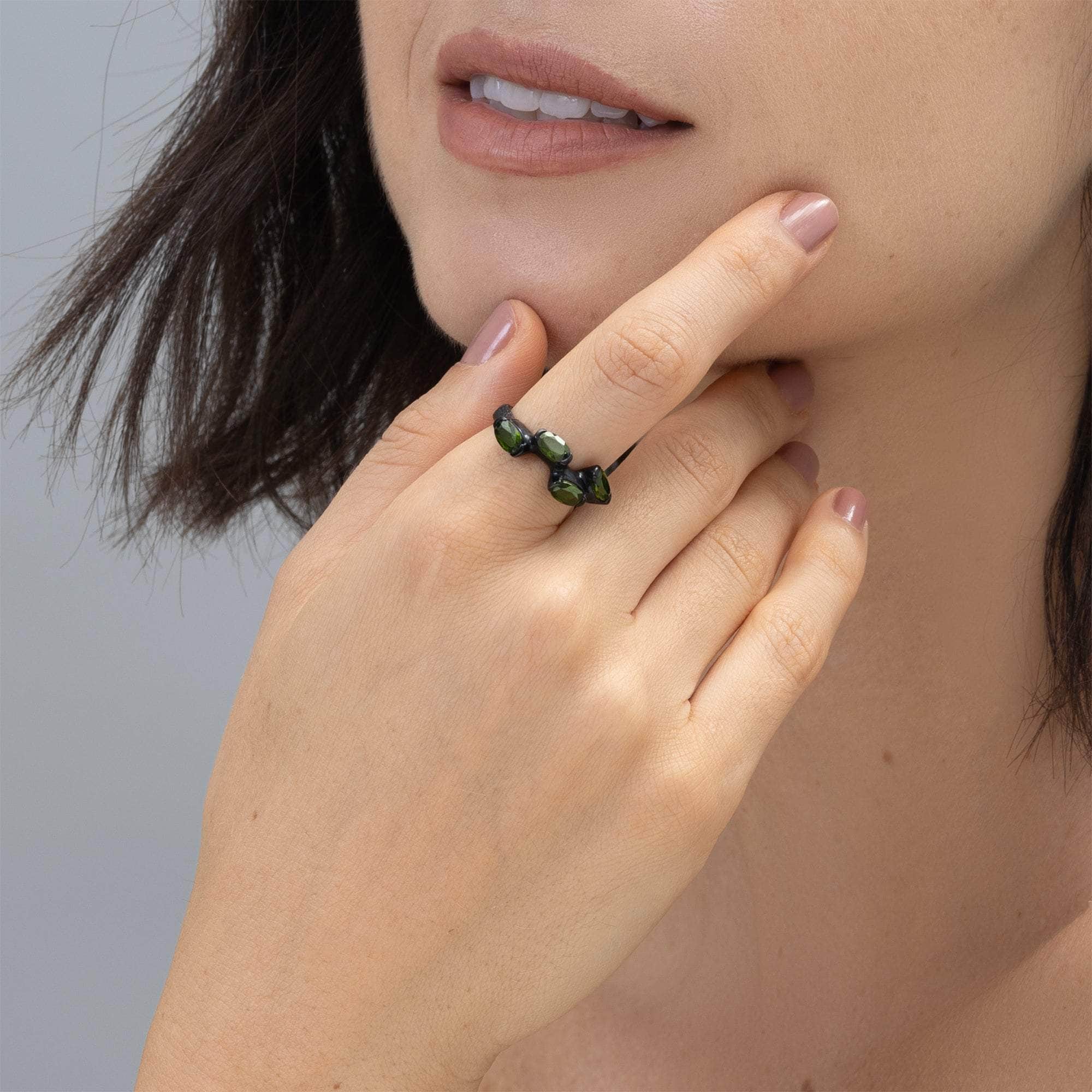 Jules Black Silver Designer Ring with Natural Chrome Diopside