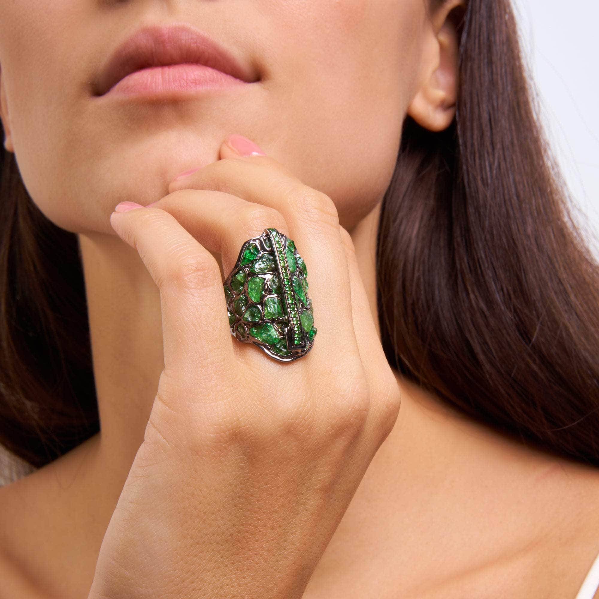 Juni Rough Tsavorite and Chrome Diopside Ring GERMAN KABIRSKI