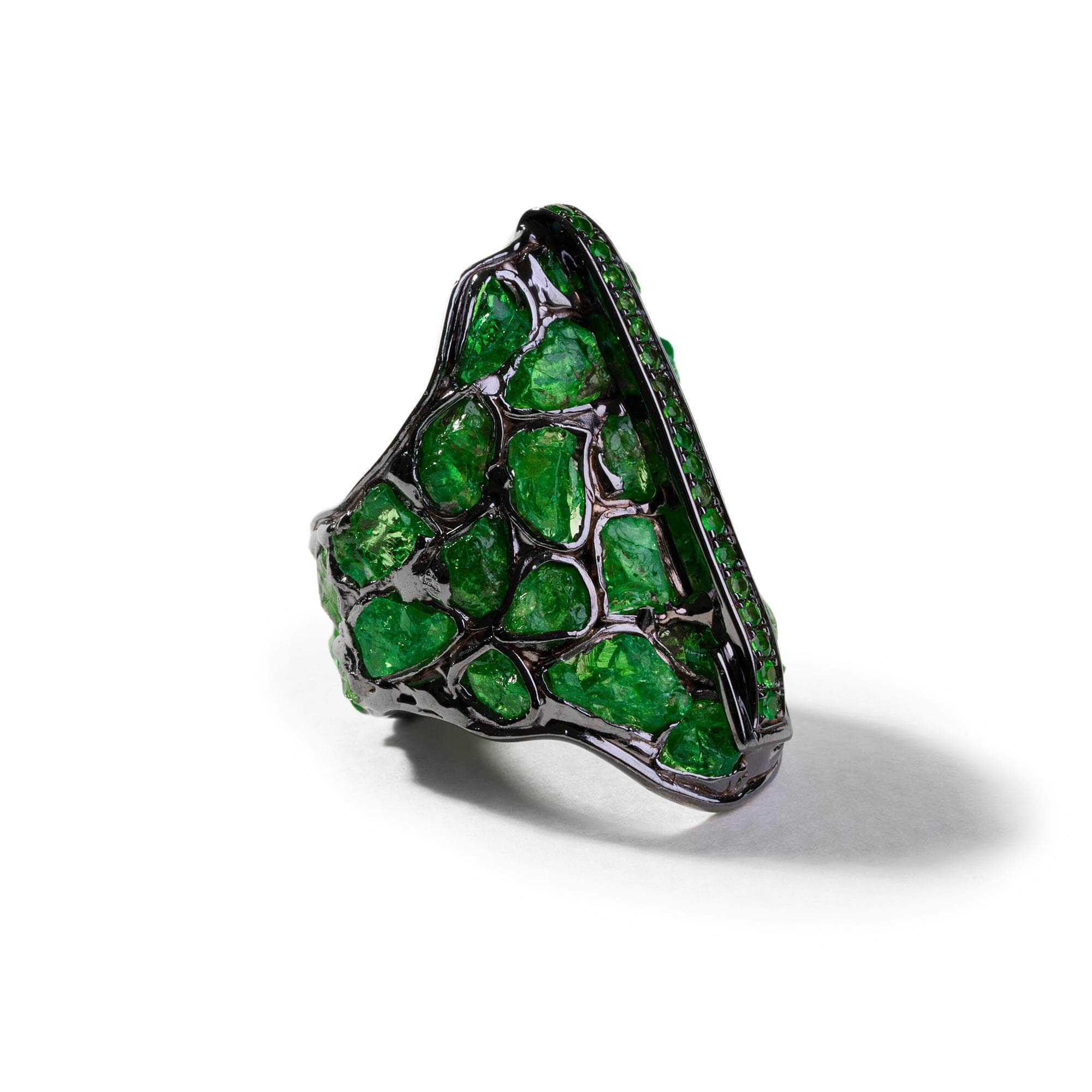Juni Rough Tsavorite and Chrome Diopside Ring GERMAN KABIRSKI