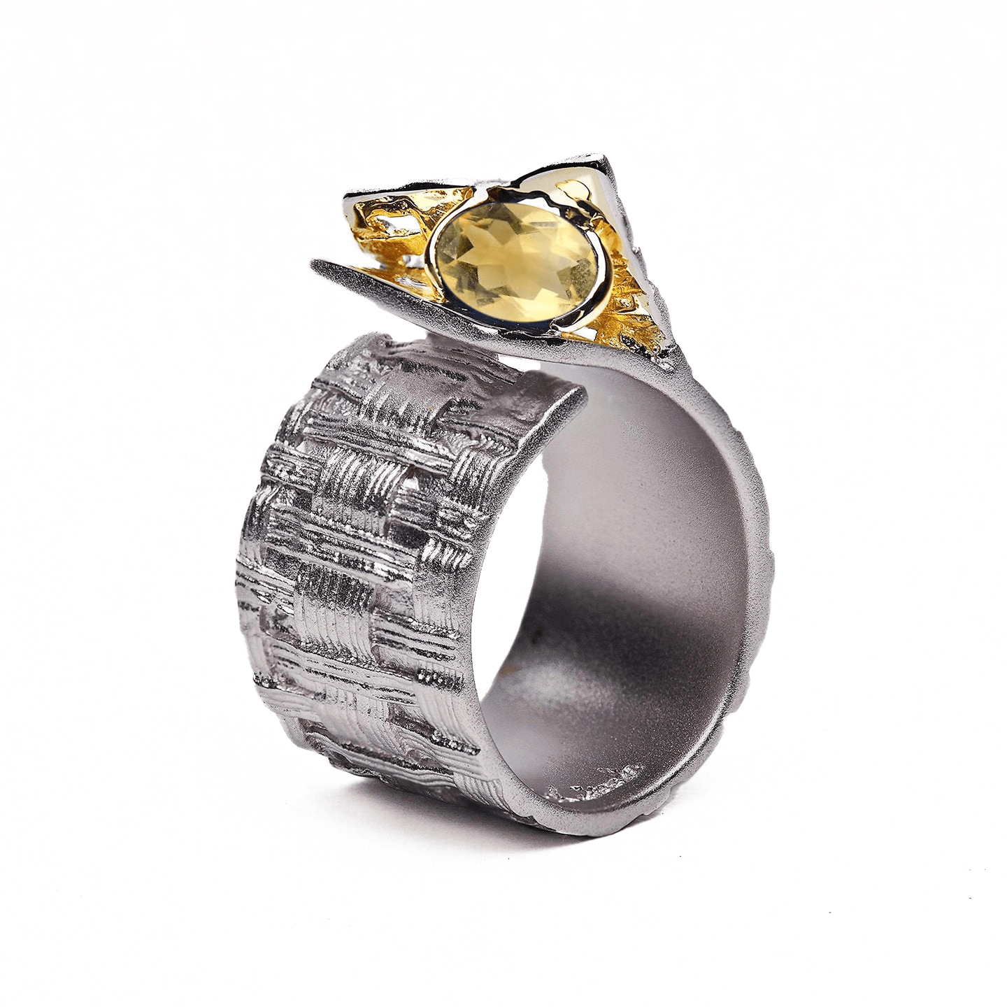 Accalia Unisex Ring with Custom Gems: Sapphire, Rhodolite, Chrome Diopside, Peridot, Garnet, Citrine in Black Rhodium & Gold
