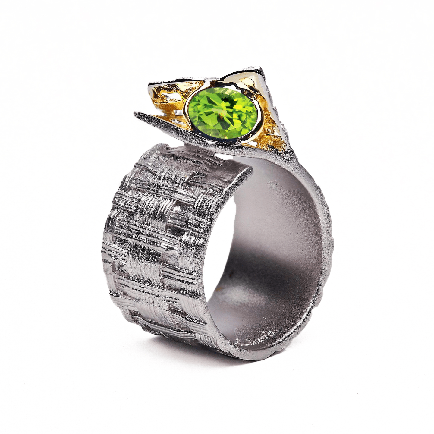 Accalia Unisex Ring with Custom Gems: Sapphire, Rhodolite, Chrome Diopside, Peridot, Garnet, Citrine in Black Rhodium & Gold