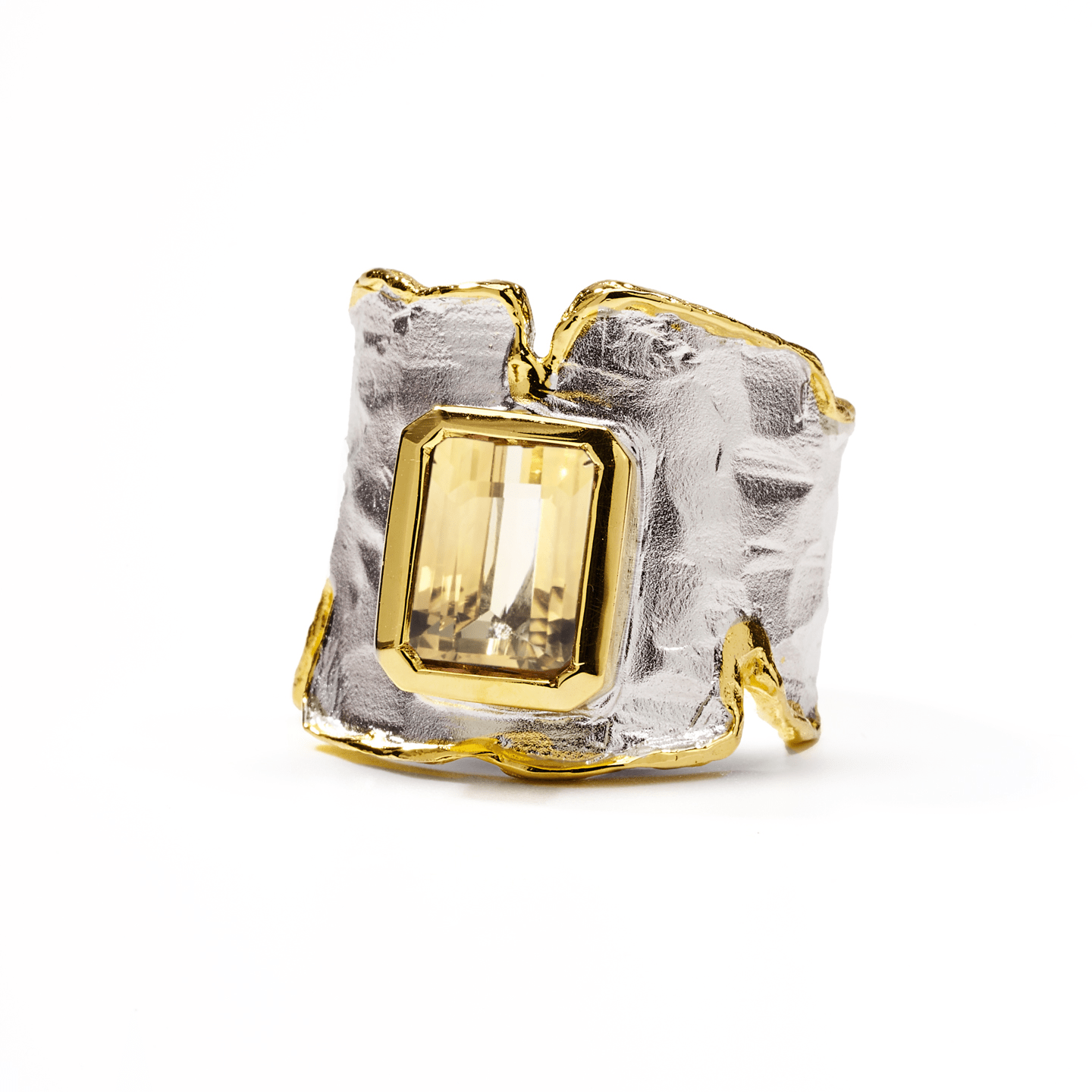 Cyra Ring with Custom Gems: Amethyst, Topaz, Garnet, Citrine, Lemon & Smoky Quartz in White Rhodium & Gold