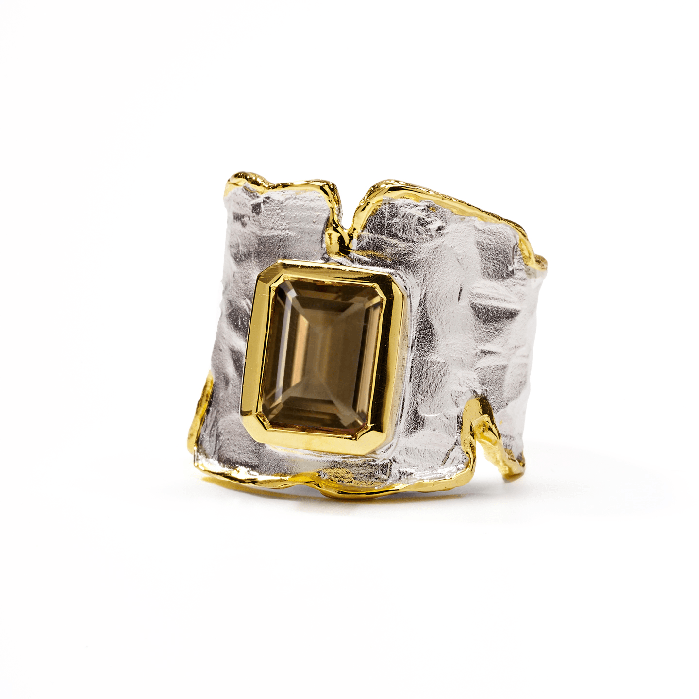 Cyra Ring with Custom Gems: Amethyst, Topaz, Garnet, Citrine, Lemon & Smoky Quartz in White Rhodium & Gold