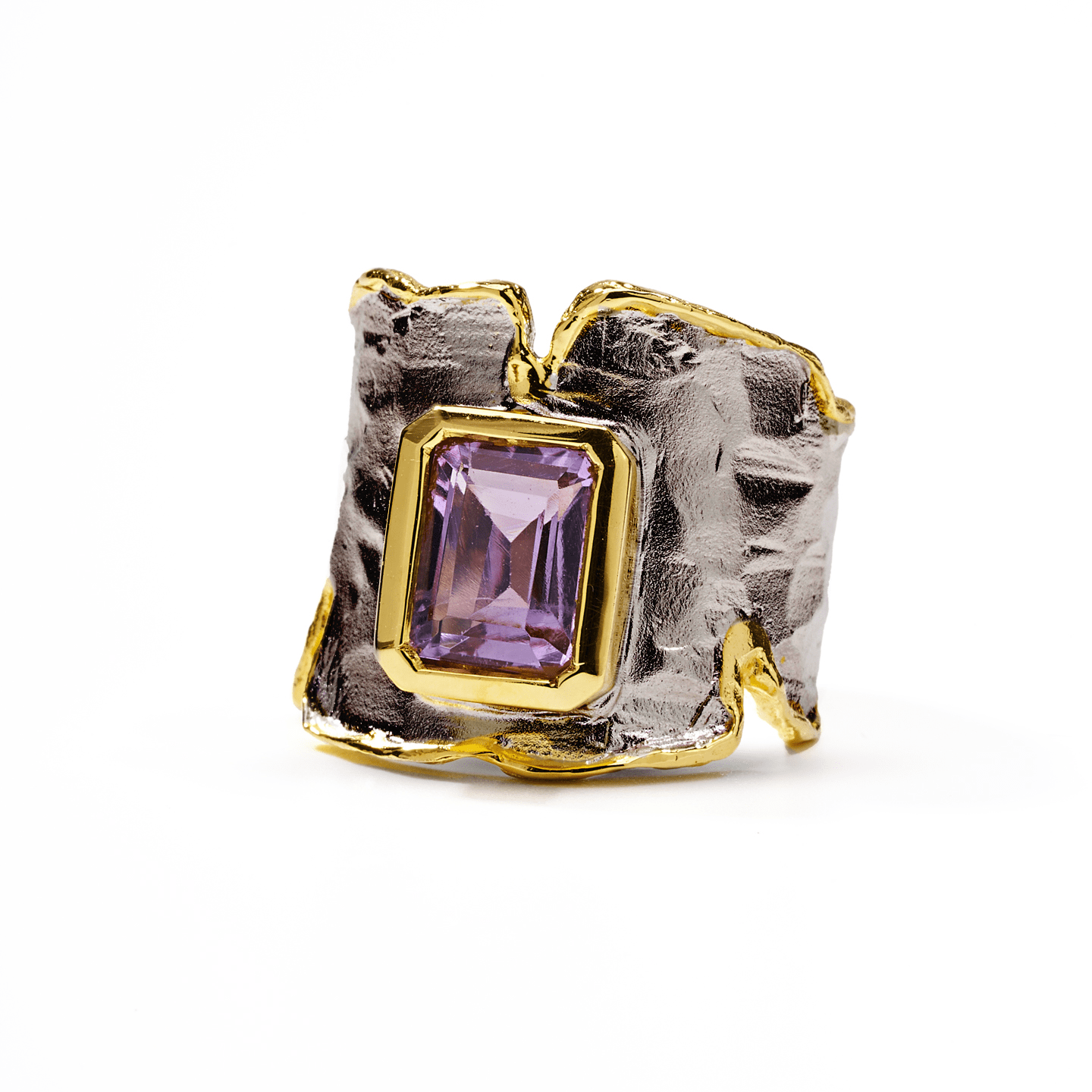 Cyra Ring with Custom Gems: Amethyst, Topaz, Garnet, Citrine, Lemon & Smoky Quartz in Black Rhodium & Gold