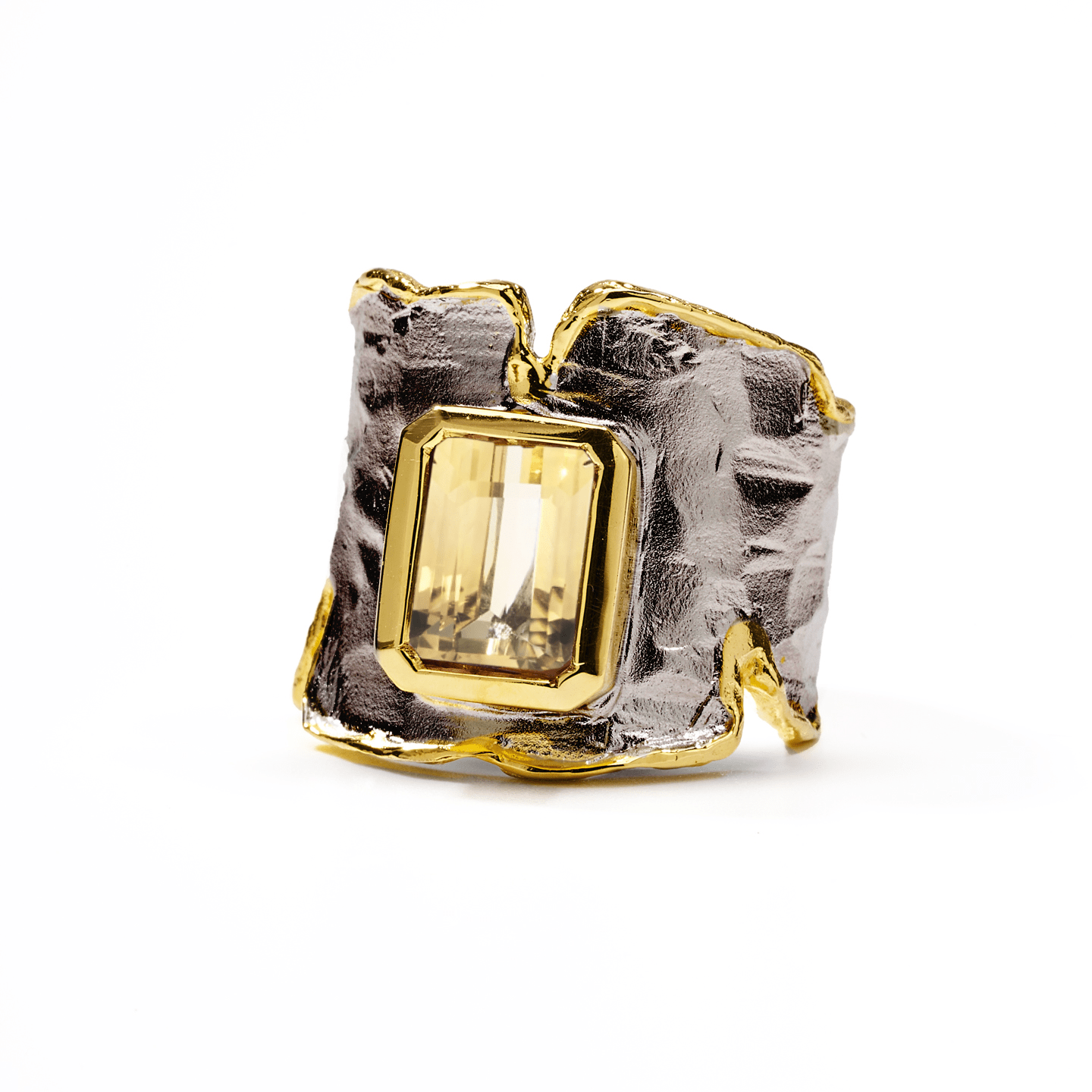 Cyra Ring with Custom Gems: Amethyst, Topaz, Garnet, Citrine, Lemon & Smoky Quartz in Black Rhodium & Gold