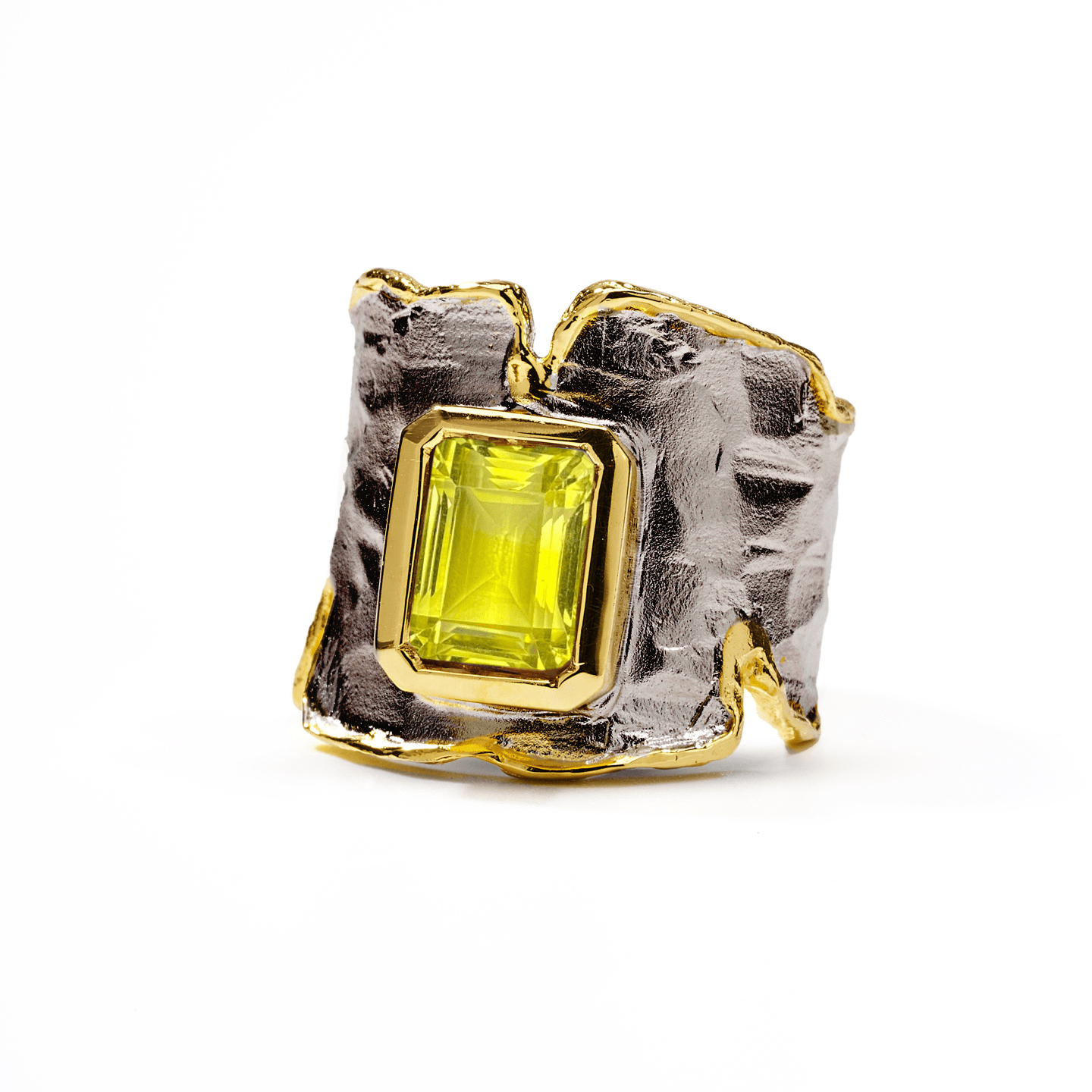 Cyra Ring with Custom Gems: Amethyst, Topaz, Garnet, Citrine, Lemon & Smoky Quartz in Black Rhodium & Gold