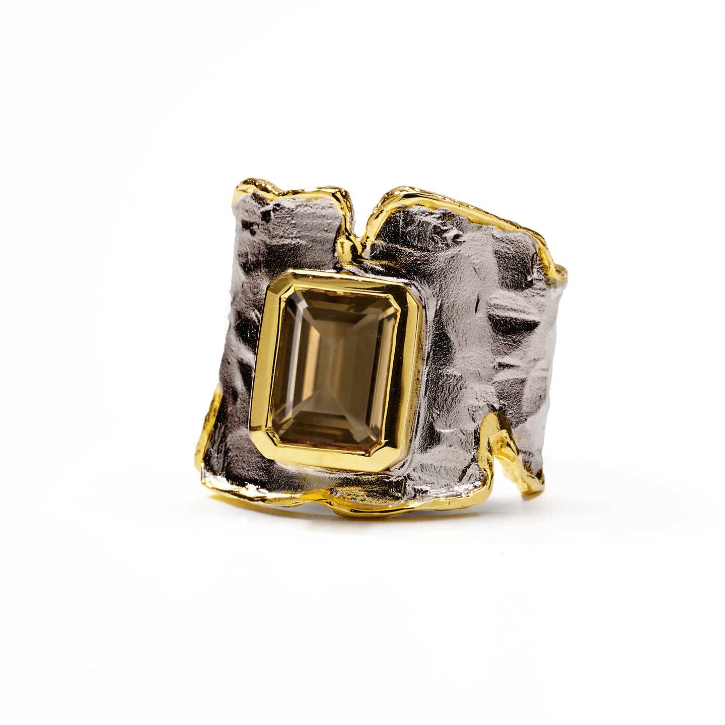 Cyra Ring with Custom Gems: Amethyst, Topaz, Garnet, Citrine, Lemon & Smoky Quartz in Black Rhodium & Gold