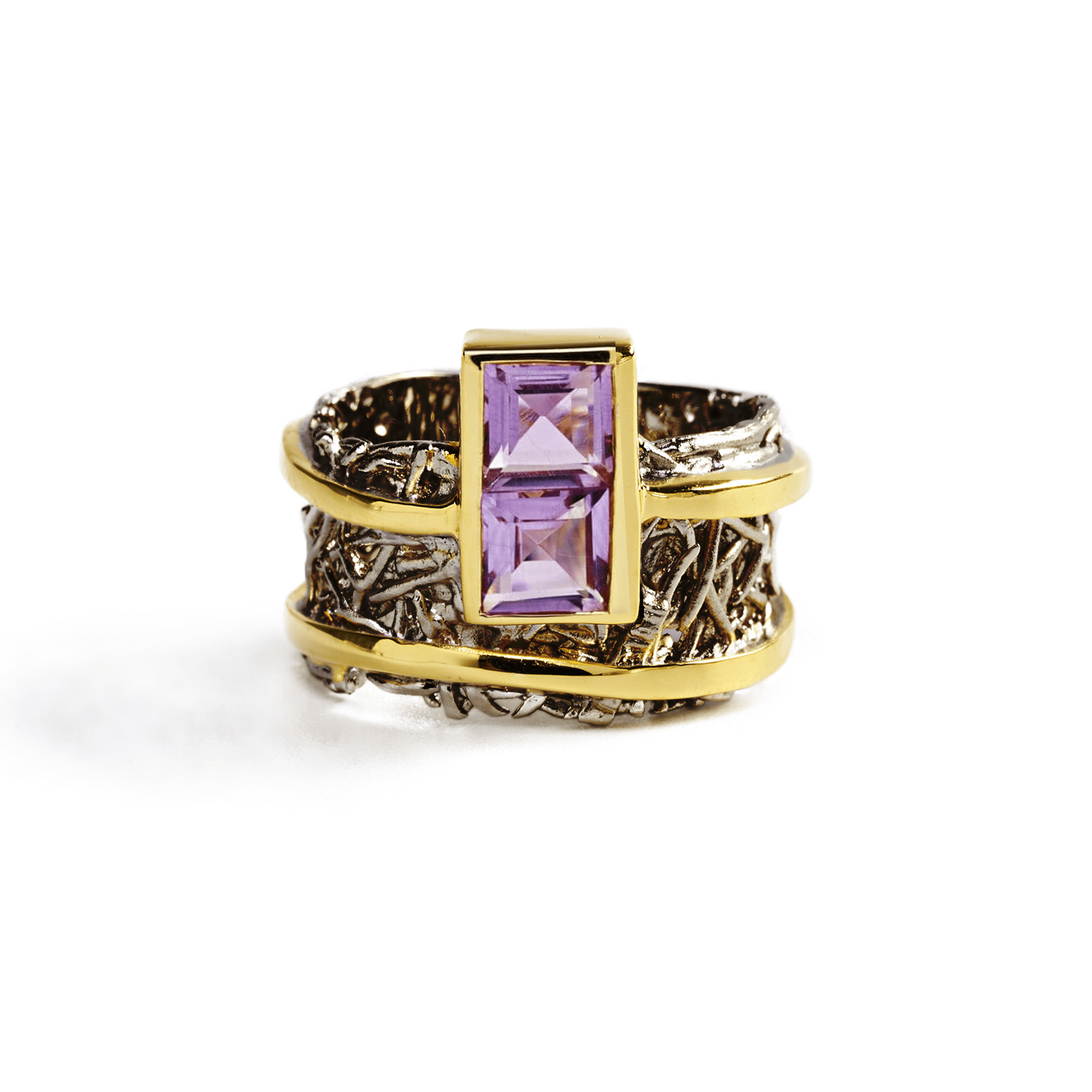 Verina Ring with Choice of Gems: Peridot, Amethyst, Topaz, Citrine, Rhodolite - in Black Rhodium & Gold